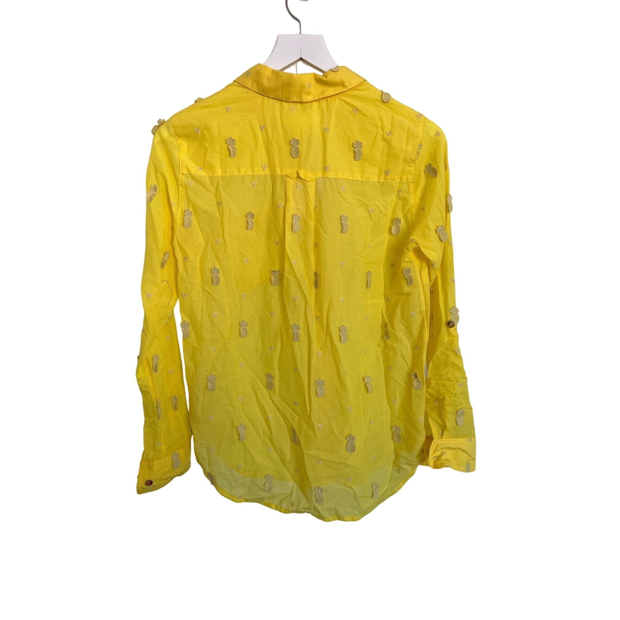 Anthropologie Maeve Yellow Whimsical Pineapple Embroidery Button-Down Shir Size XS / US 0-2 / IT 36-38 - 7 Thumbnail