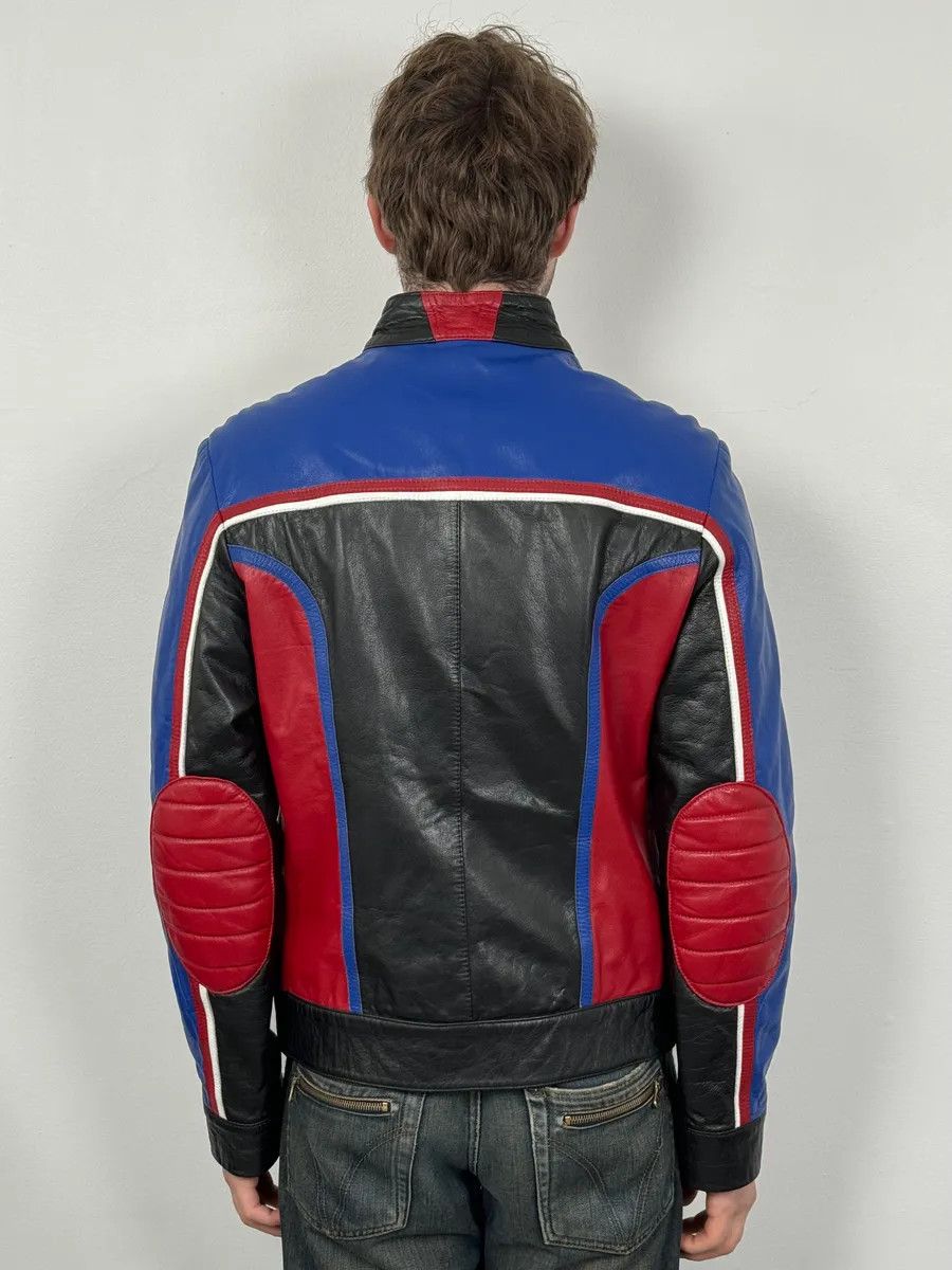 2000s Dolce & Gabbana Blue & Black Racing Biker Leather Jacket
