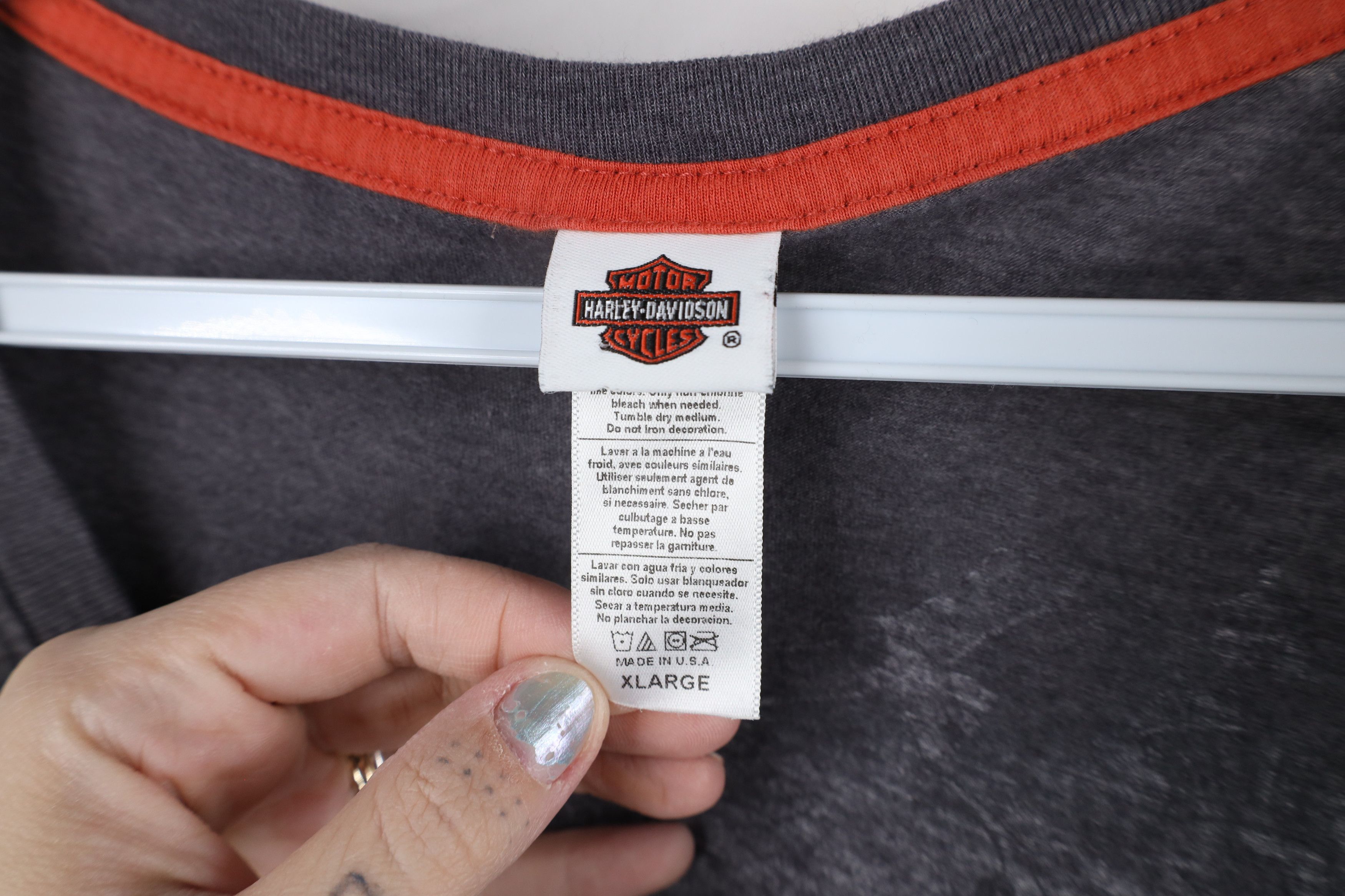 Harley Davidson × Vintage Y2K Harley Davidson Out Big Logo Jersey Knit T-Shirt Gray Size XL / US 12-14 / IT 48-50 - 8 Thumbnail