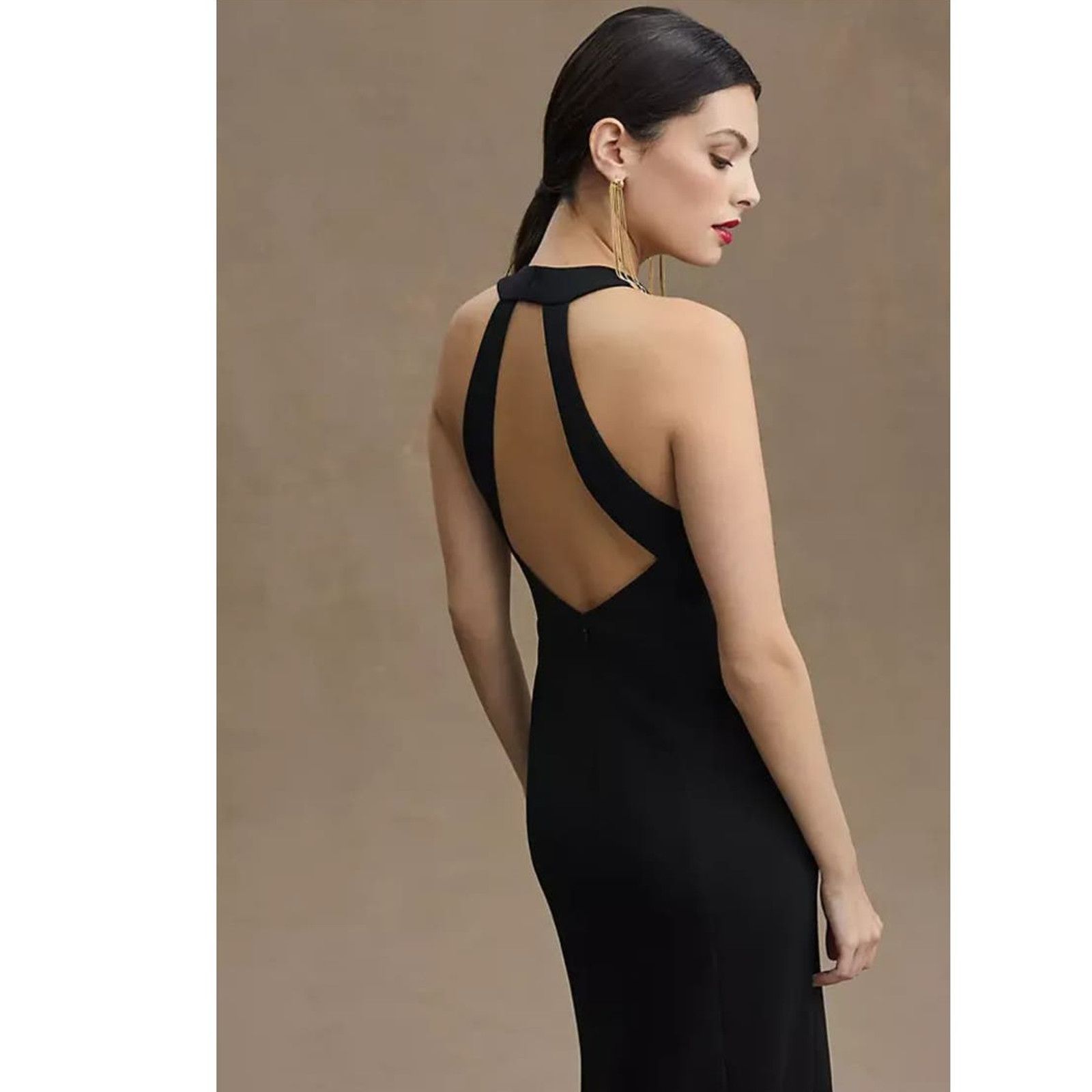 Anthropologie New BHLDN Lennox Halter Open-Back Side-Slit Stretch Gown 16 Size XXL / US 16-18 / IT 52-54 - 5 Thumbnail