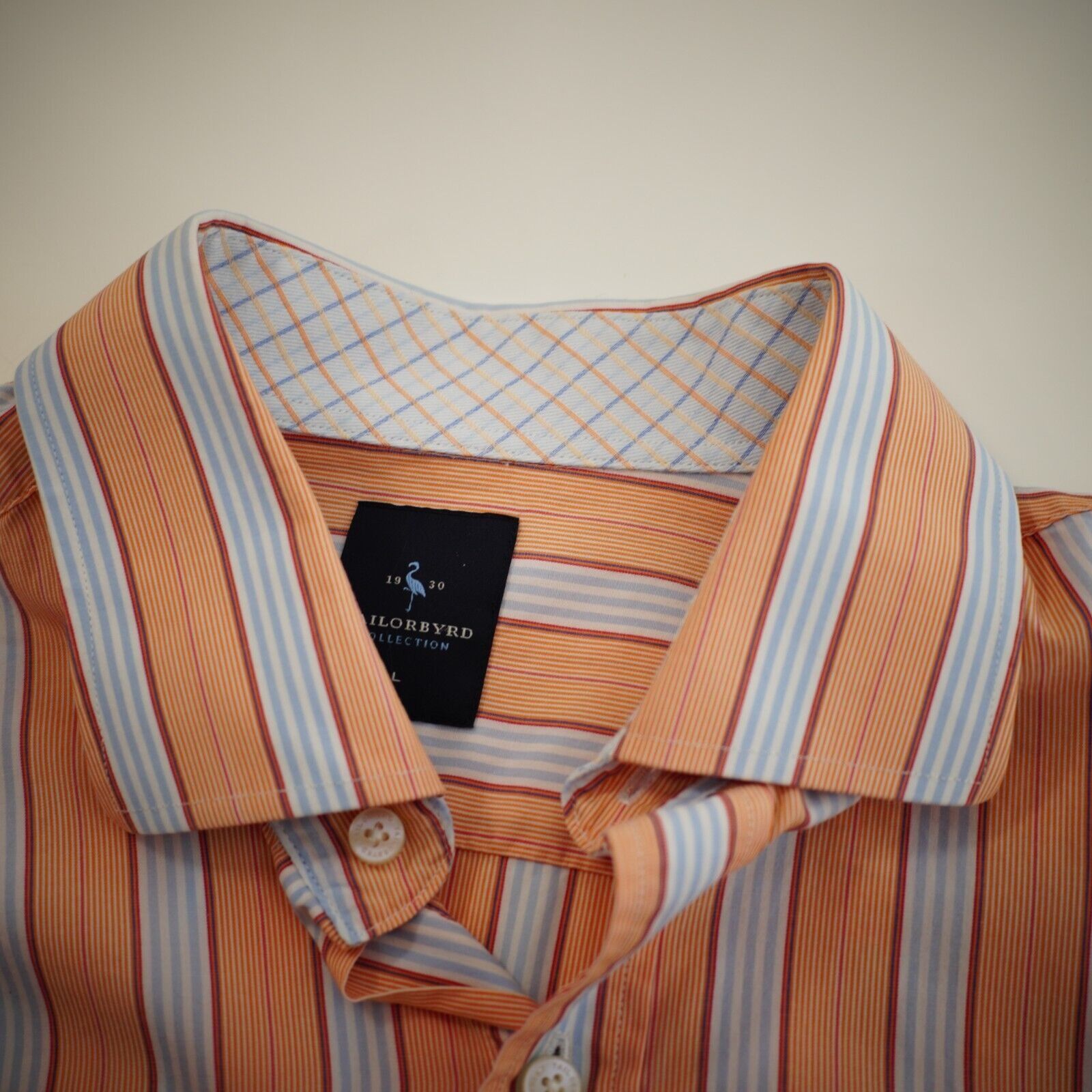 Tailorbyrd Tailorbyrd Orange Blue Striped Flip Cuff Pocket Large Collar Size US L / EU 52-54 / 3 - 9 Thumbnail