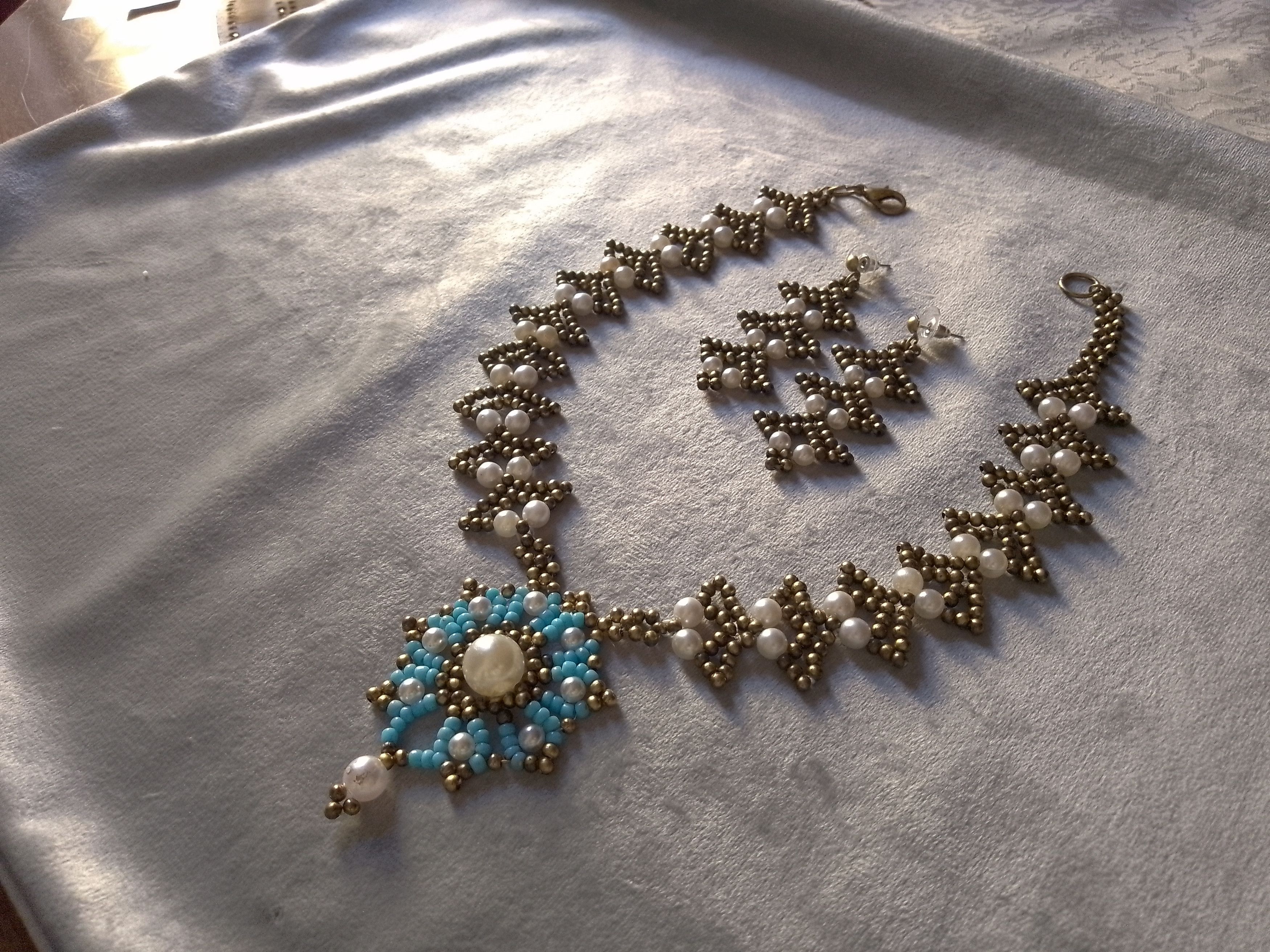 Handmade Necklace Antique Brass Vintage Style Pearls Pendant Earrings Size ONE SIZE - 8 Thumbnail