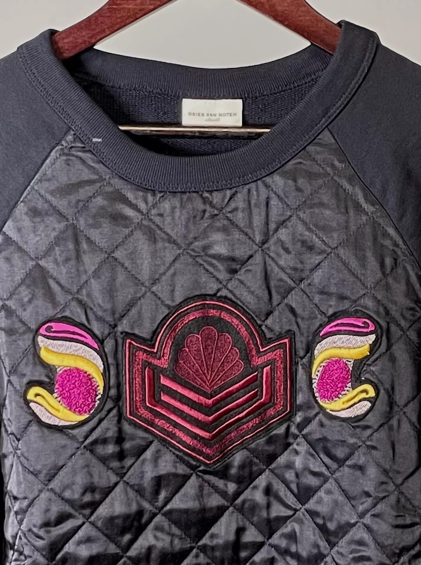 Dries Van Noten Black Quilted Front Embroidered Sweatshirt Size US S / EU 44-46 / 1 - 5 Thumbnail