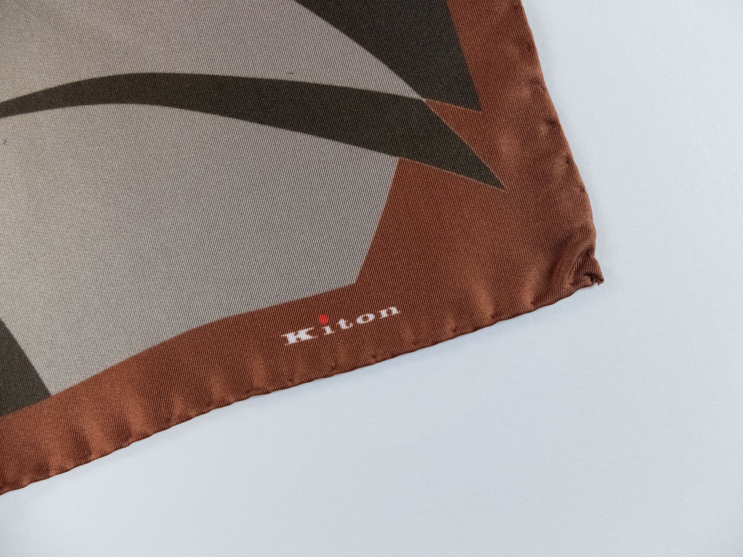 Kiton KITON Napoli earth tones abstract print silk pocket square q Size ONE SIZE - 2 Thumbnail