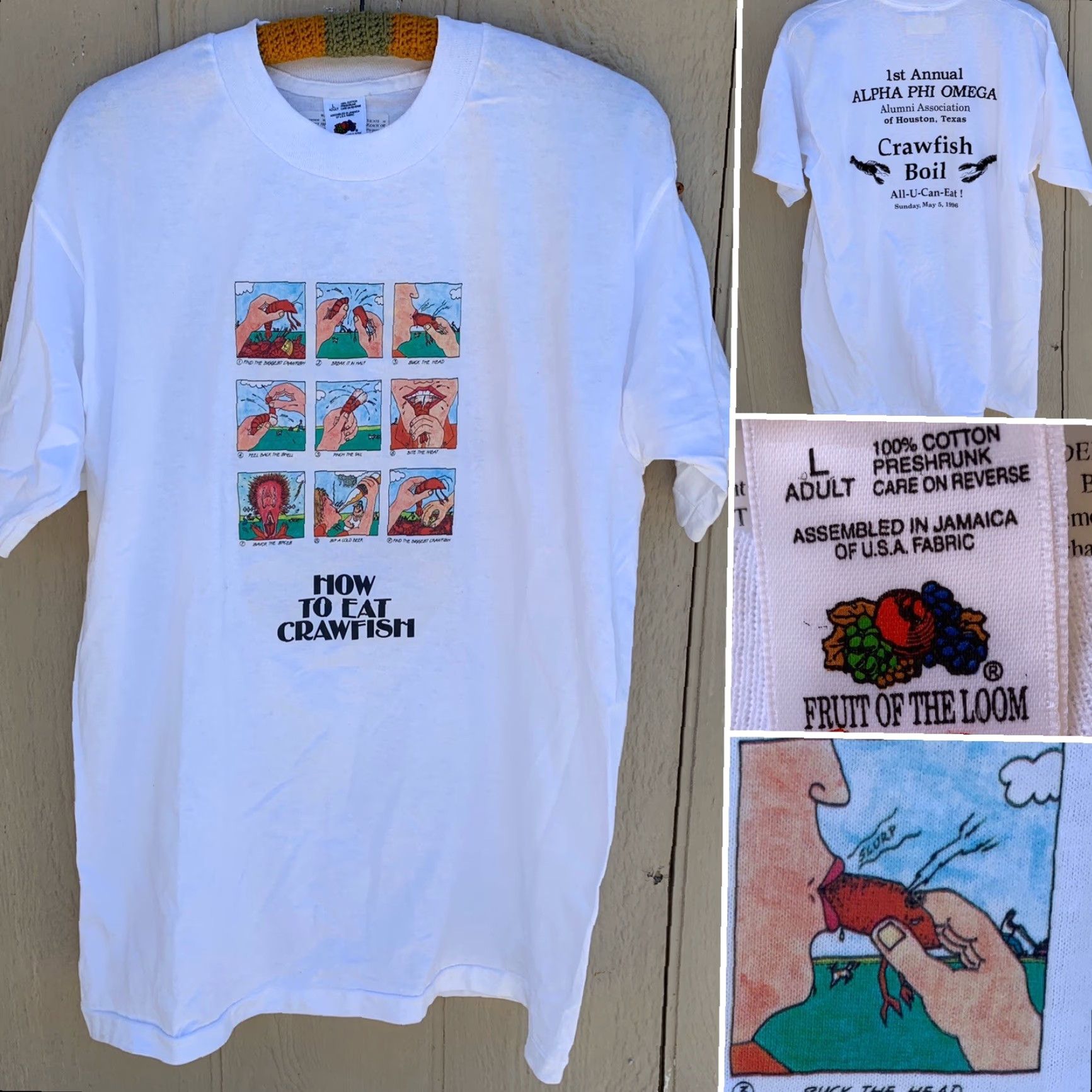 Fruit Of The Loom VINTAGE How To Eat Crawfish Alpha Phi Omega Alumni TX Crawfish Bowl 1996 T-Shirt Size US L / EU 52-54 / 3 - 2 Thumbnail