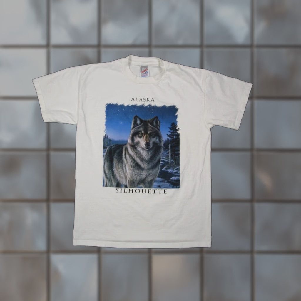 Jerzees VINTAGE Alaska T-Shirt Men Medium White Jerzees Wolf Graphic 90s Retro Animal Logo Size US M / EU 48-50 / 2 - 1 Thumbnail