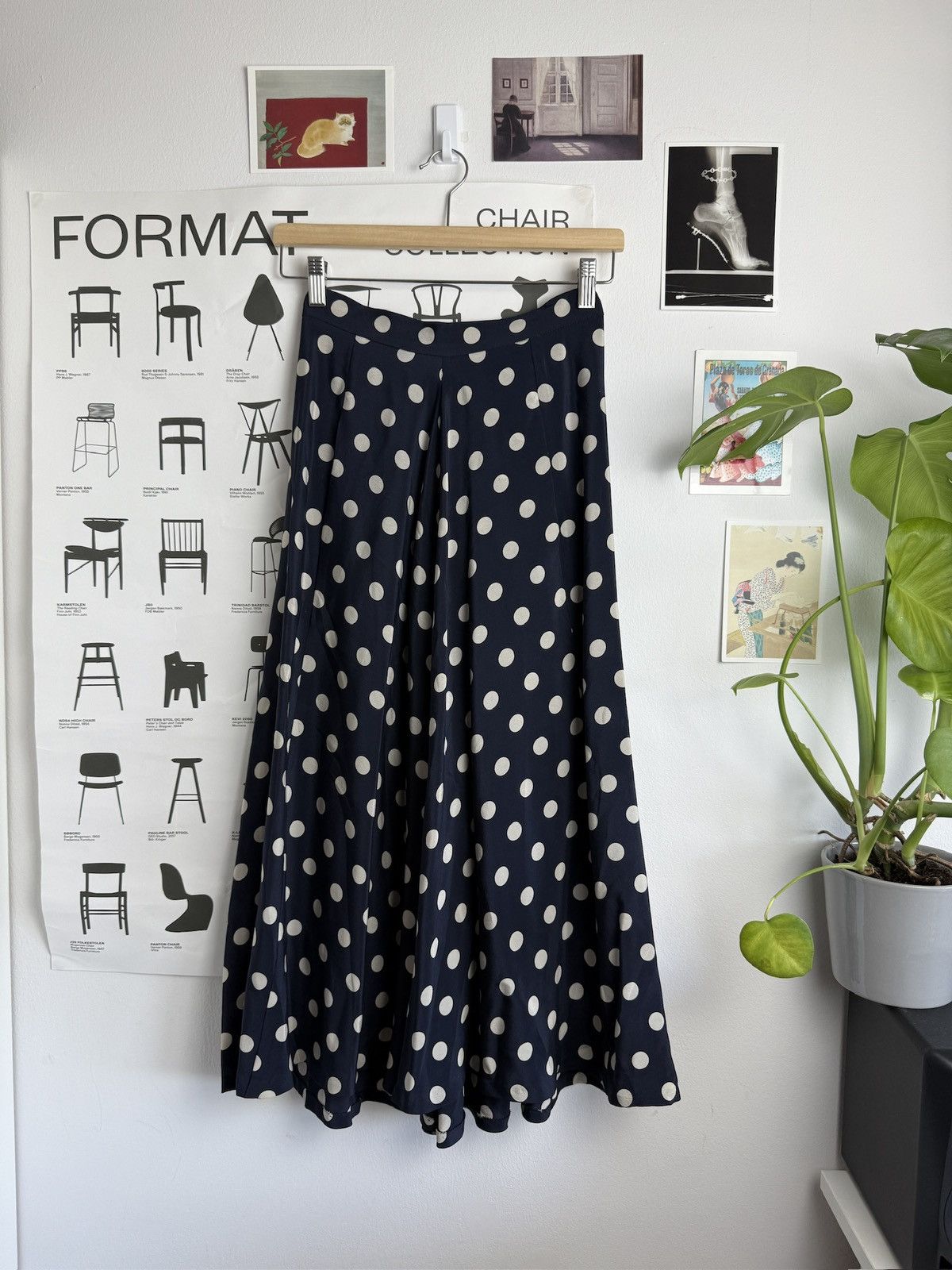 Vintage y2k Jil Sander polka dot navy silk skirt 36 S luxury