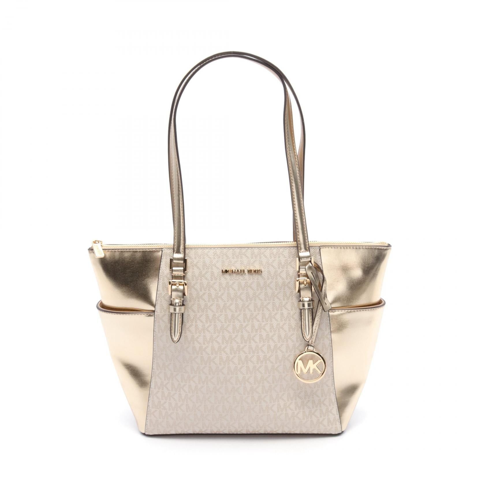 Michael Kors Michael Kors Charlotte Handbag Tote Bag Coated Canvas Leather White Gold Size ONE SIZE - 1 Thumbnail