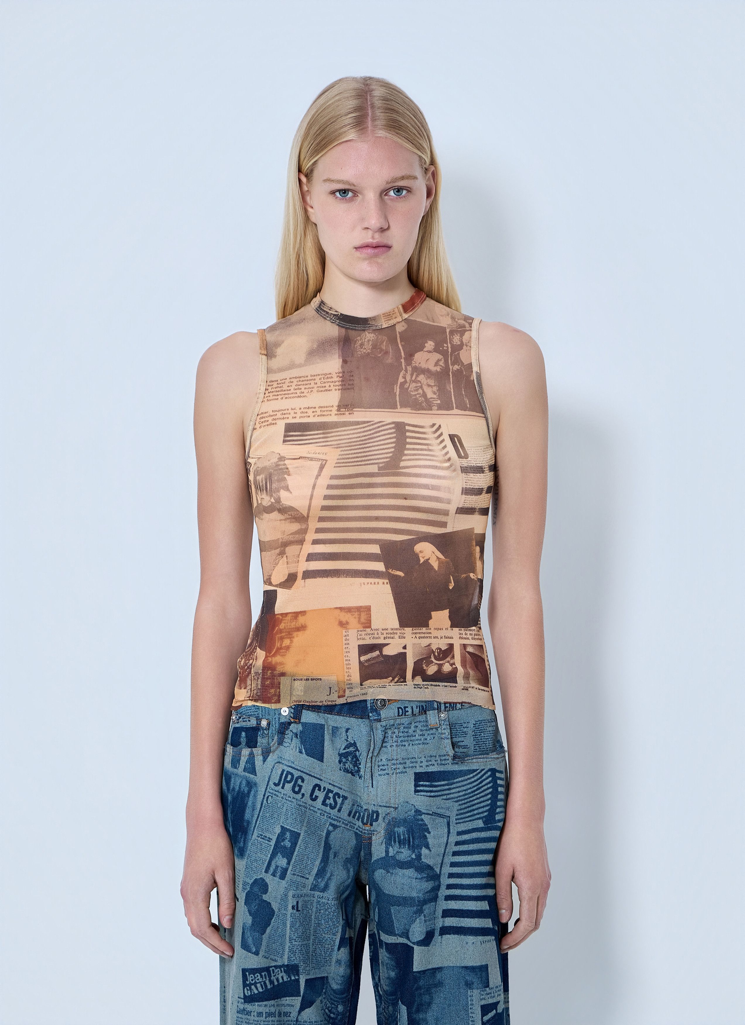 Jean Paul Gaultier Mesh Printed Journal Tank Top Size S / US 4 / IT 40 - 1 Thumbnail