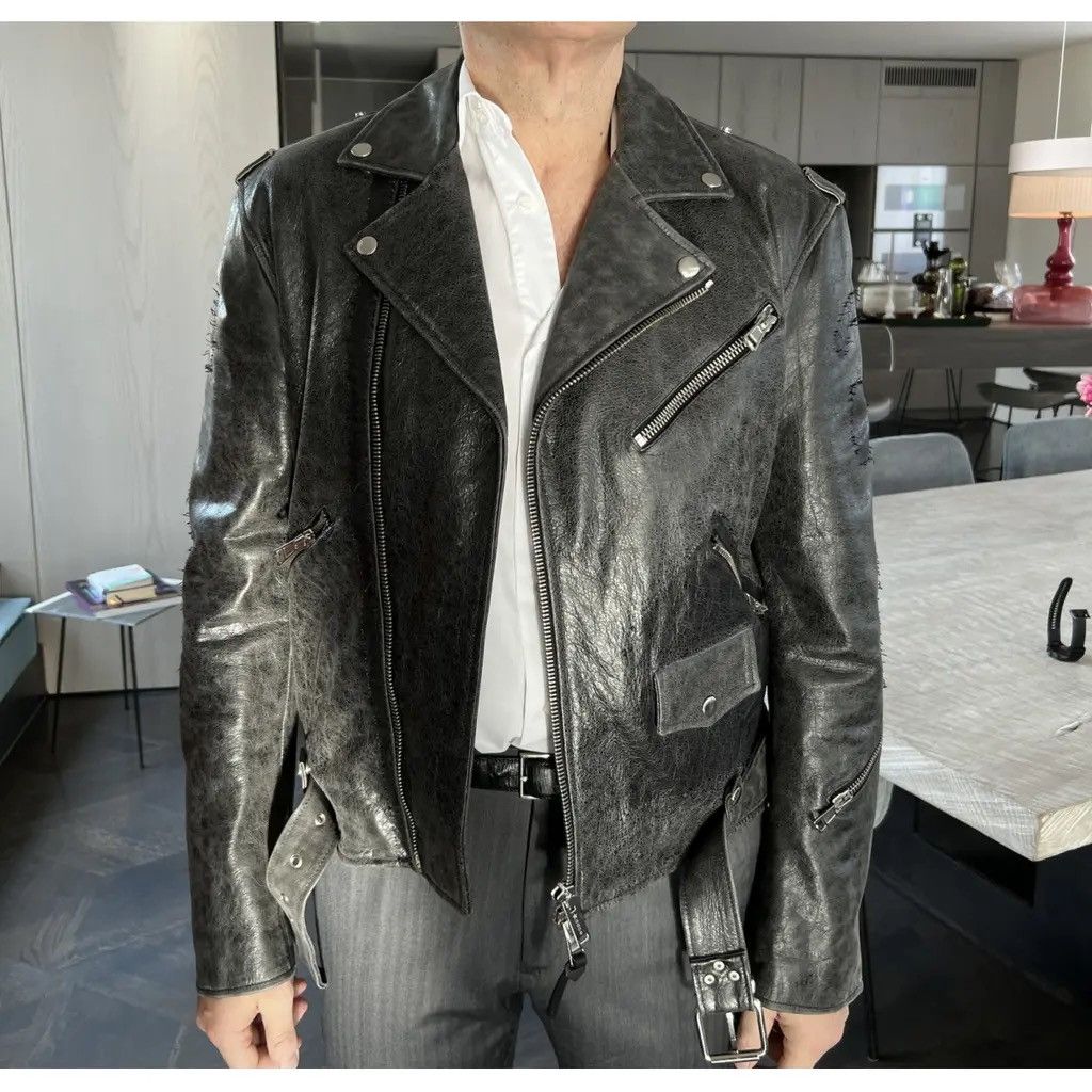 GCDS Golden Goose Distressed Leather Jacket Size US M / EU 48-50 / 2 - 8 Thumbnail