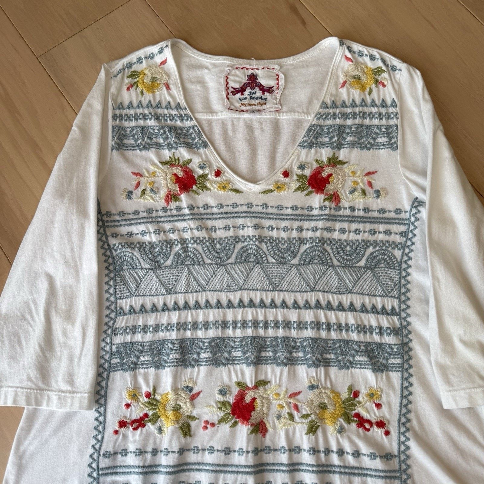 Designer × Johnny Was Johnny Was Tunic Women's Large White Donya Top Embroidered Size L / US 10 / IT 46 - 3 Thumbnail