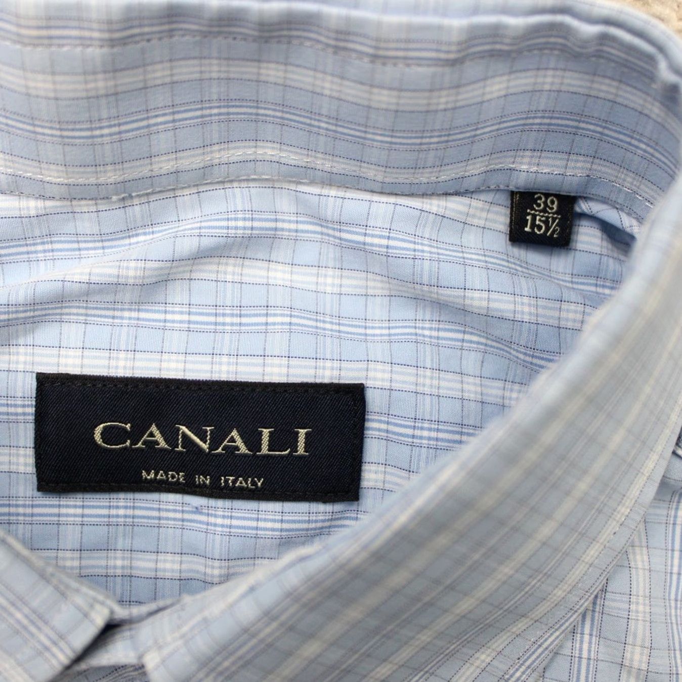Canali Canali Dress Shirt Mens 15 1/2 39 Blue Check 100% Cotton Long Sleeve Button Up Shirt Mens Regular Blue Check Version Size 42R - 6 Thumbnail