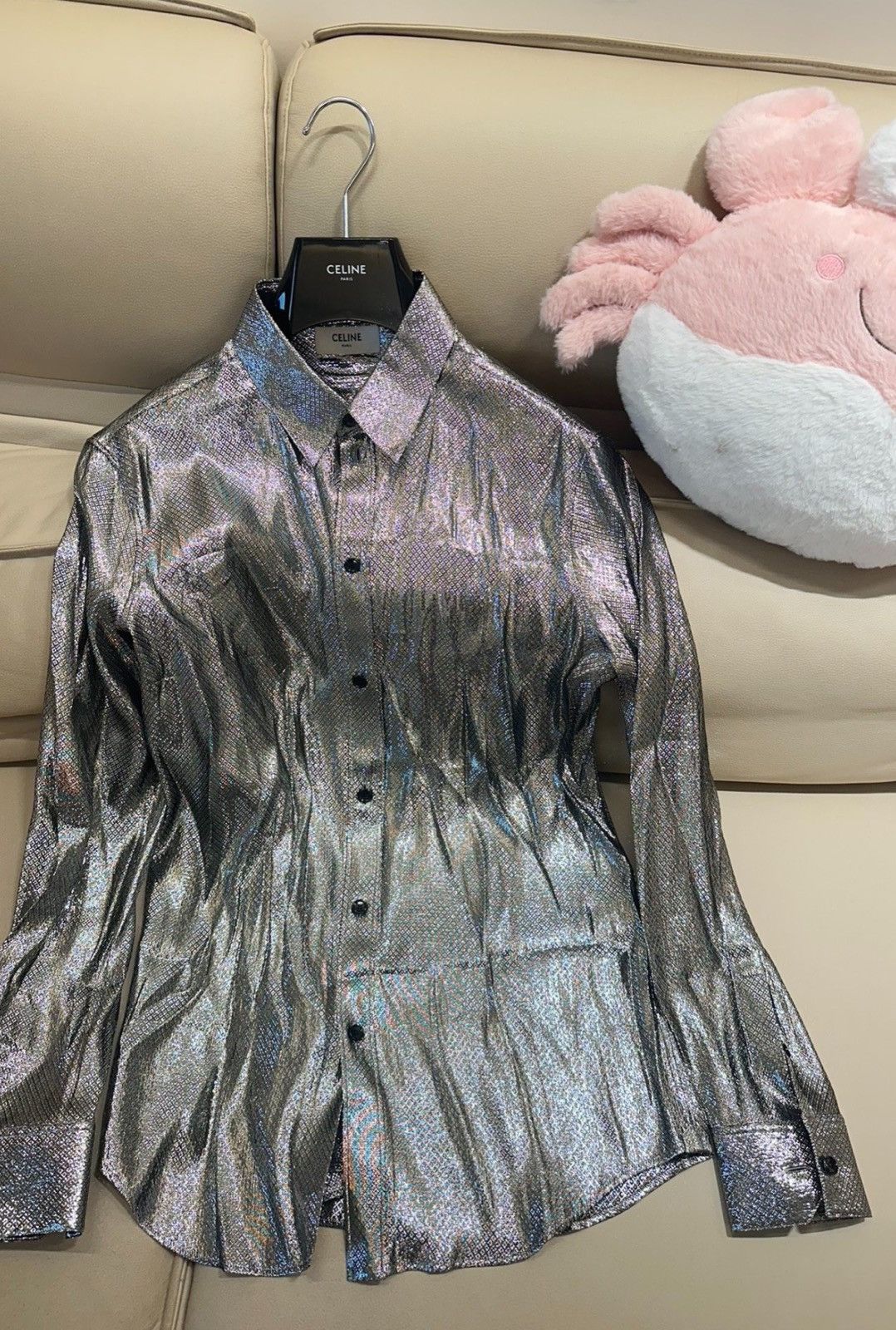 Celine Celine Mulberry Silk Snake Pattern Silver Thread Shirt Size US L / EU 52-54 / 3 - 1 Thumbnail