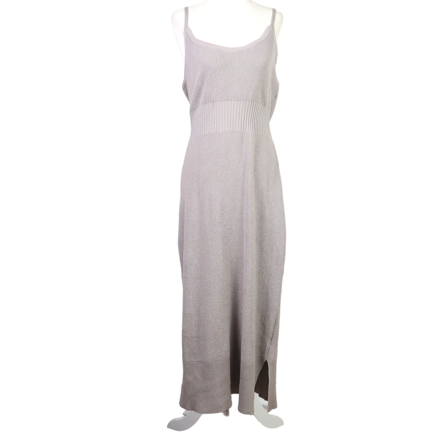 Vintage VINTAGE Freshman 1996 taupe grey ribbed knit sweater tank midi dress L Women Sleeveless Midi 46" Rayon Polyester Size L / US 10 / IT 46 - 2 Thumbnail