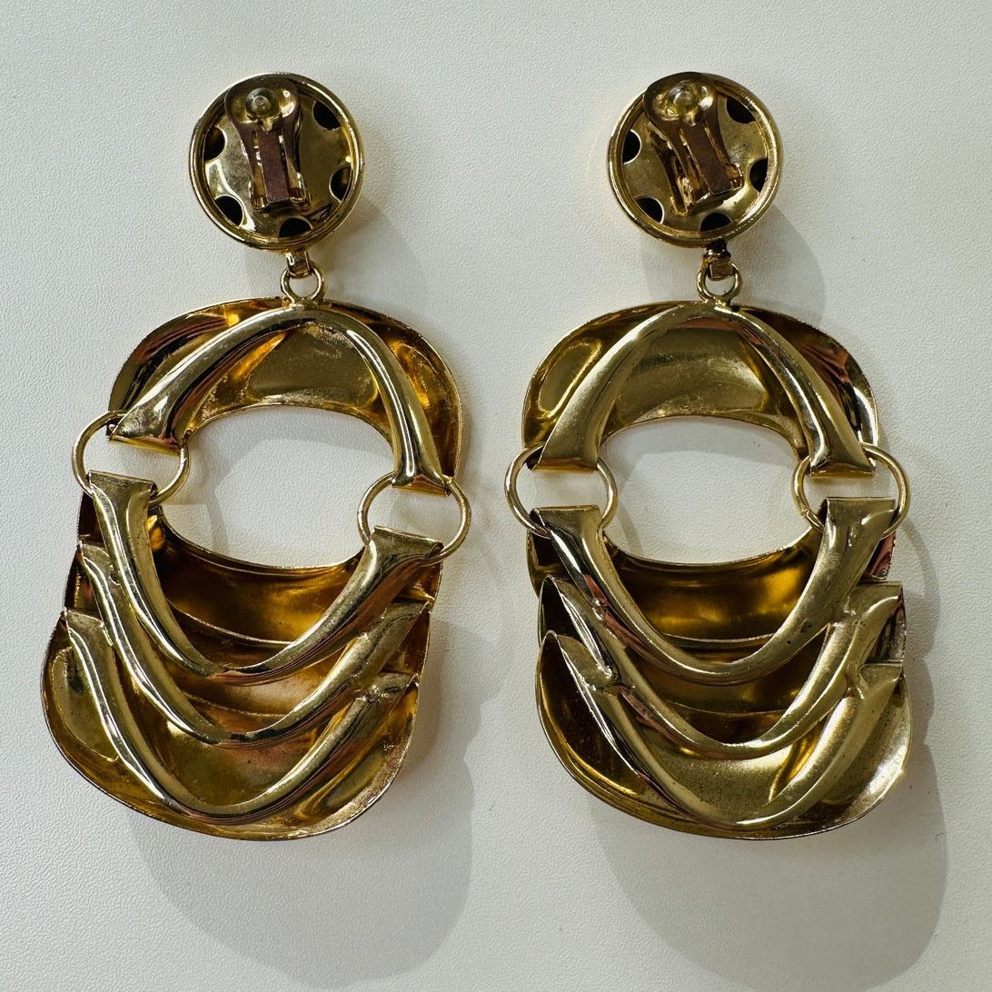Other Vintage 80's Gold Chunky Dangle Clip-On Earrings Size ONE SIZE - 4 Thumbnail