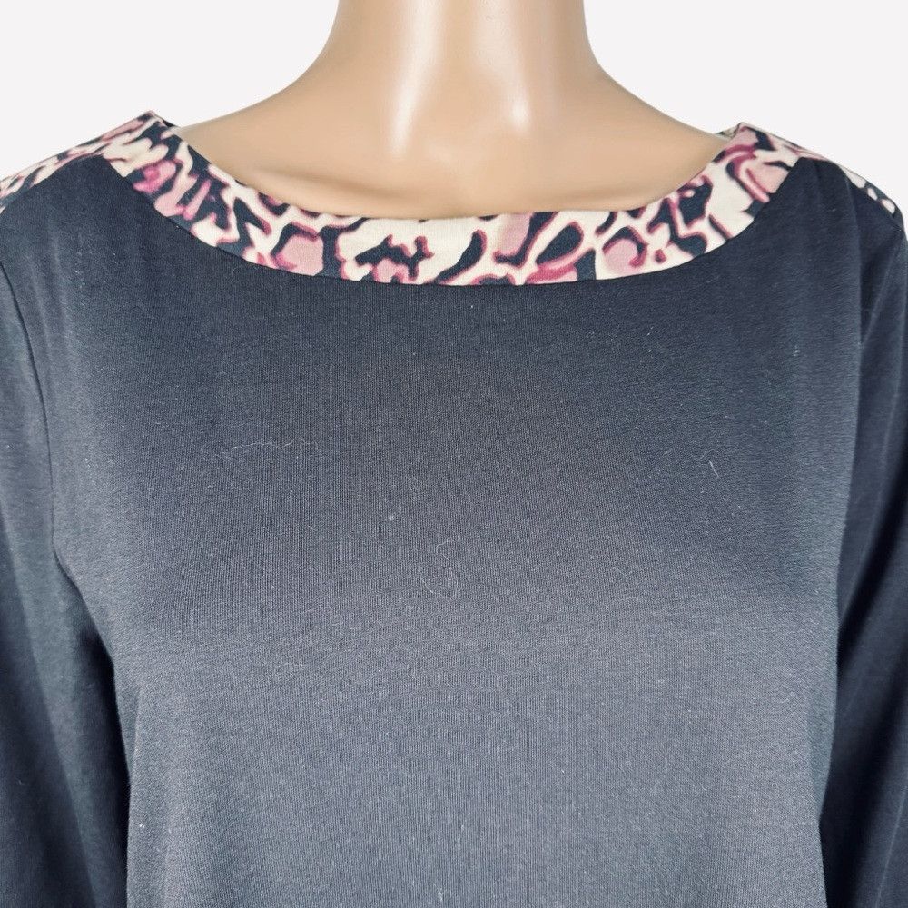 Other Susan Graver Weekend Black Animal Print Trim 3/4 Sleeve Top Size L / US 10 / IT 46 - 2 Thumbnail