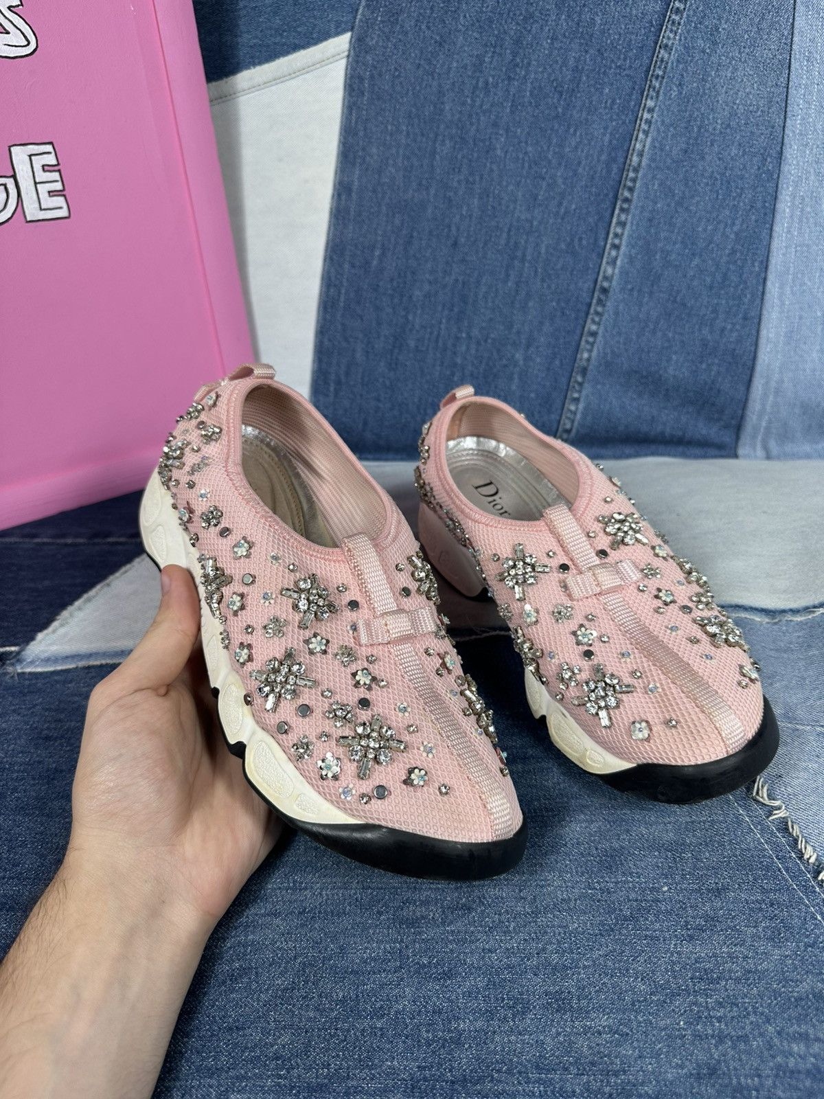 Dior Dior Fusion Pink Bling Mesh Rhinestones Low Sneakers Size US 7 / IT 37 - 9 Thumbnail