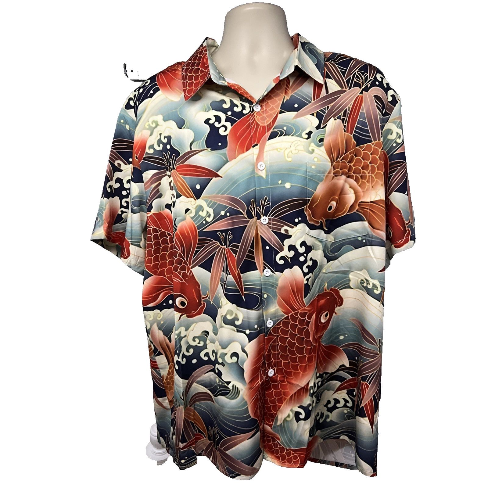 Other All Over Print Koi Fish Button Up Shirt Mens XL Pocket Size US XL / EU 56 / 4 - 1 Thumbnail
