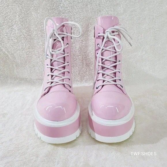 Other Pink Hologram Platform Combat Ankle Boots Punk Rave Festival Size US 6 / IT 36 - 5 Thumbnail