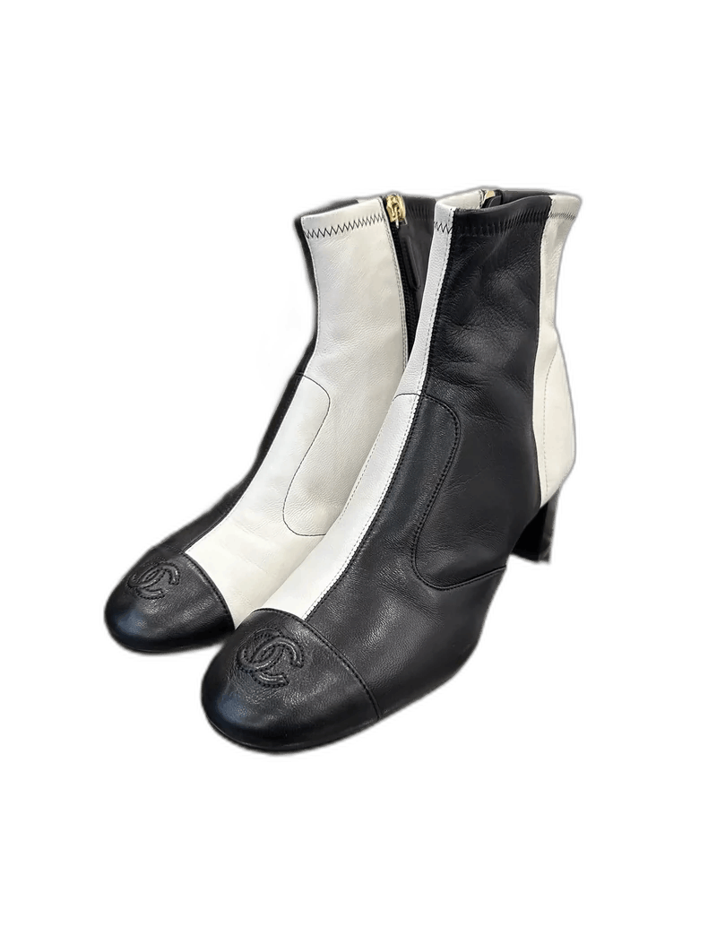 Chanel Chanel Black and White Short Ankle Boots Size US 6.5 / EU 39-40 - 1 Thumbnail