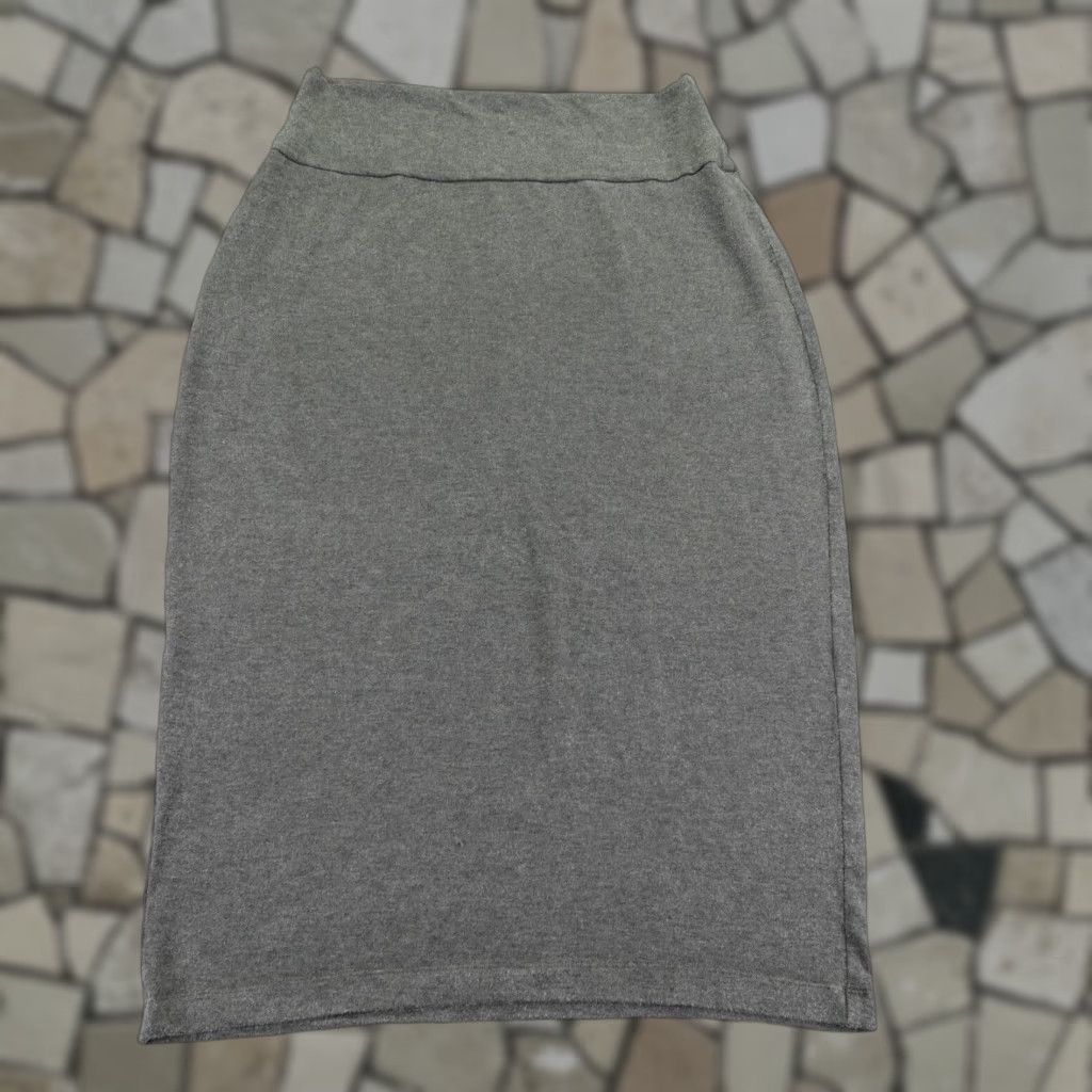 VINTAGE Eileen Fisher Skirt Women Midi Gray Medium Lyocell Spandex Knit Stretch Contour