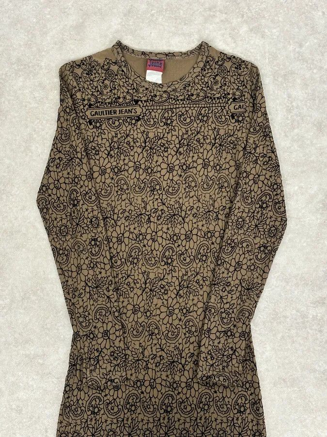 Jean Paul Gaultier 2000s Jean Paul Gaultier Khaki Tattoo Floral Maxi Dress Size S / US 4 / IT 40 - 5 Thumbnail
