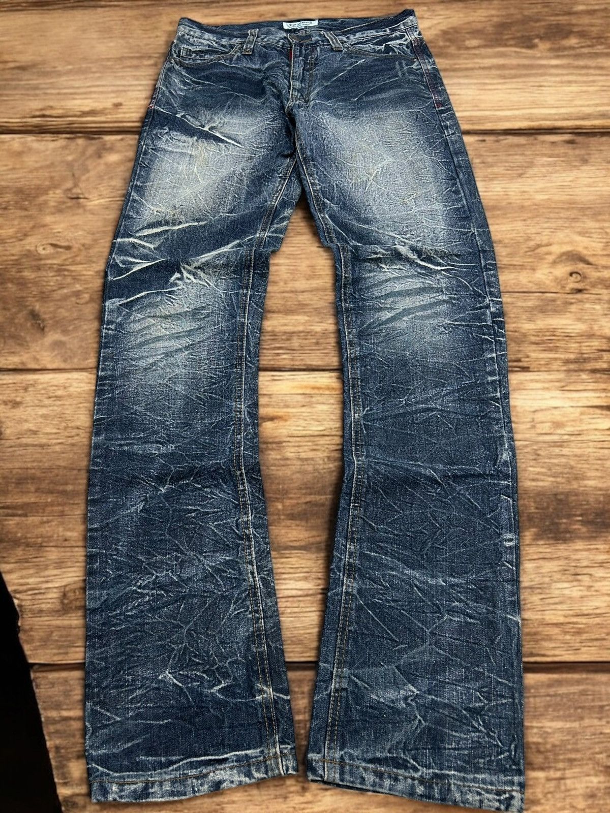 Tornado Mart Lowbox Whiskered Distressed Straight Leg Denim Fade Wash Size US 31 - 1 Thumbnail