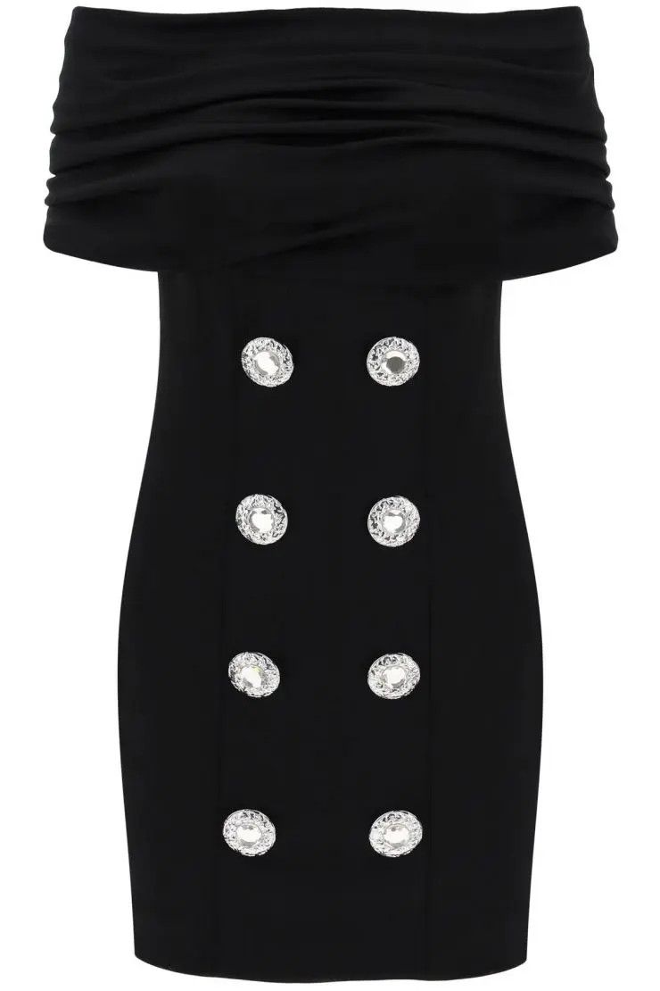 Image of Balmain O1S22I1N0424 Neckline Mini Dress In Black, Women's (Size Small)