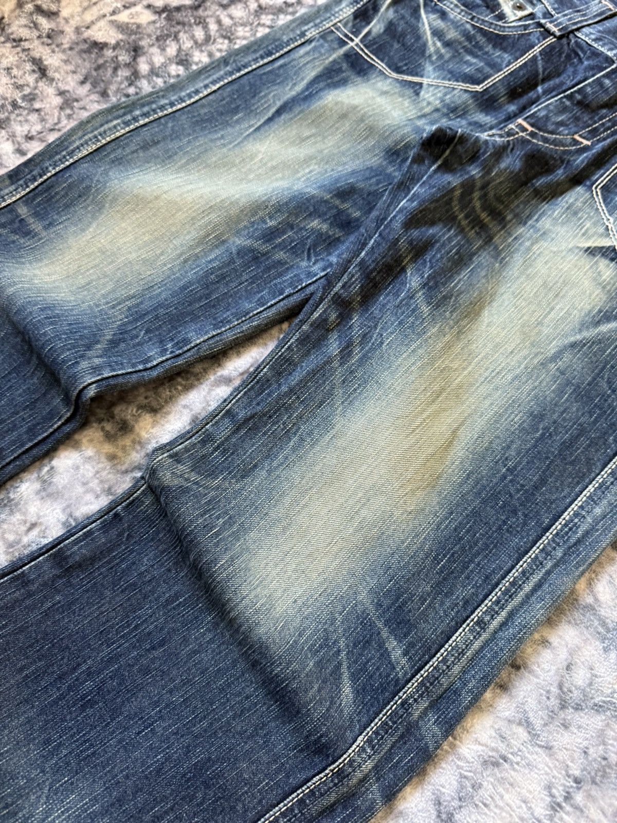 Edwin × Japanese Brand × Vintage Edwin 503 Blue Trip Flared Wide Leg Cropped Jeans Size 30" / US 8 / IT 44 - 6 Thumbnail