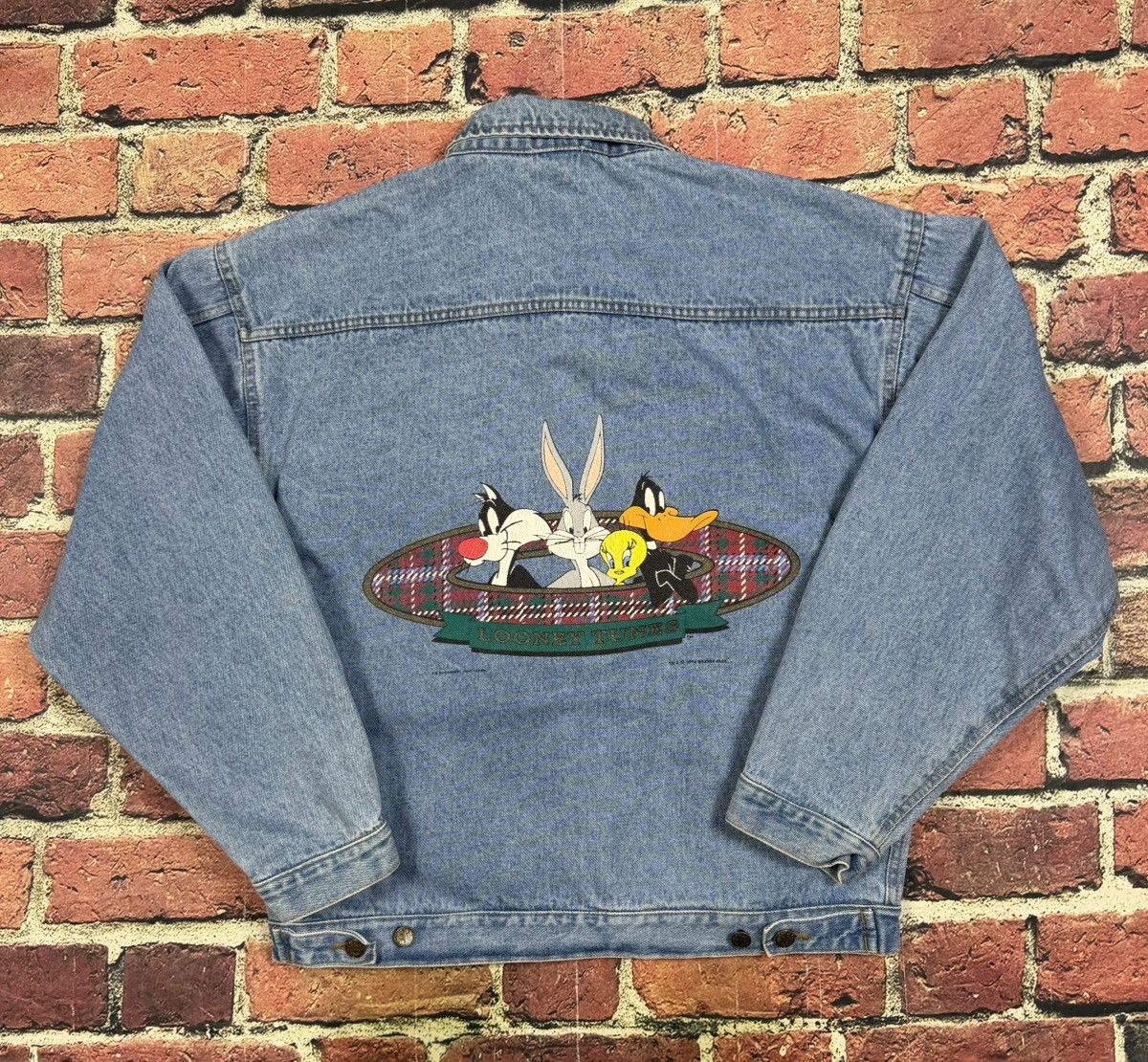 Warner Bros Vintage Looney Tunes Blue Denim Trucker Jacket Tweety Bugs Size US M / EU 48-50 / 2 - 1 Thumbnail