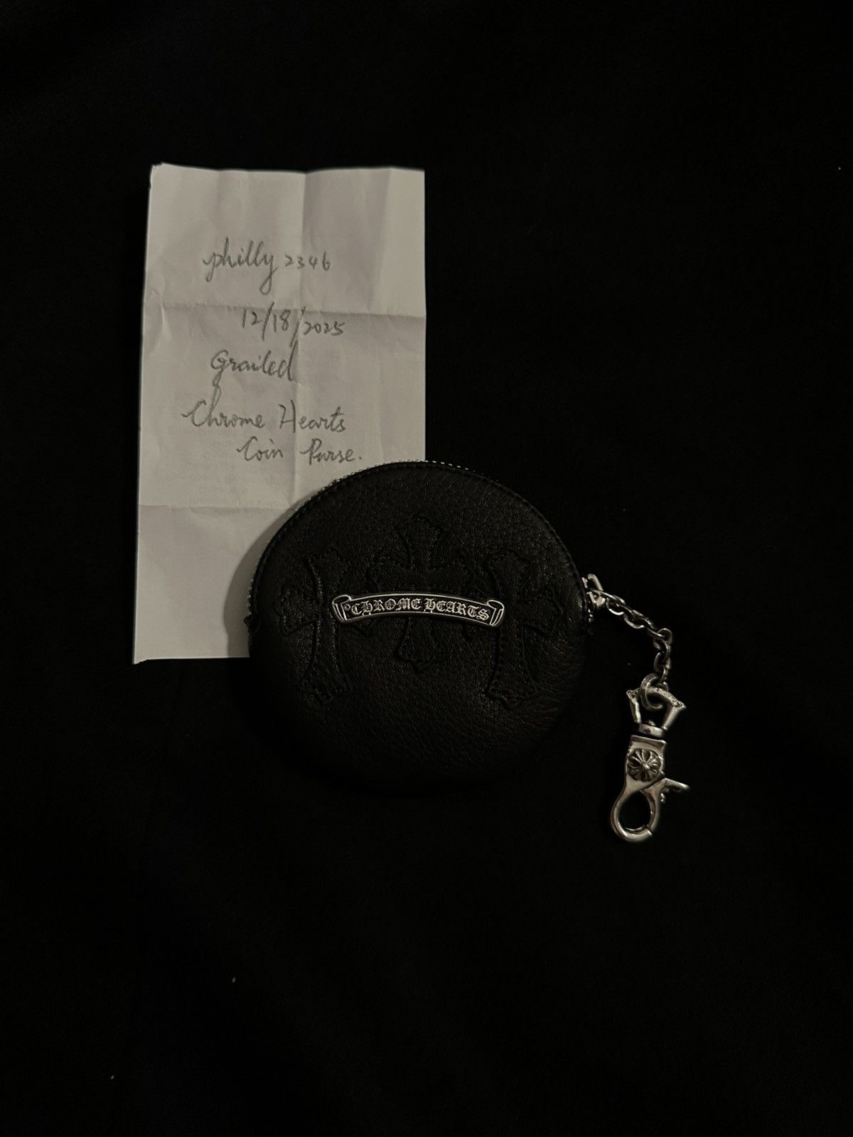 Chrome Hearts Chrome Hearts Leather Coin Purse w/ Clip Chain – Black Size ONE SIZE - 12 Thumbnail