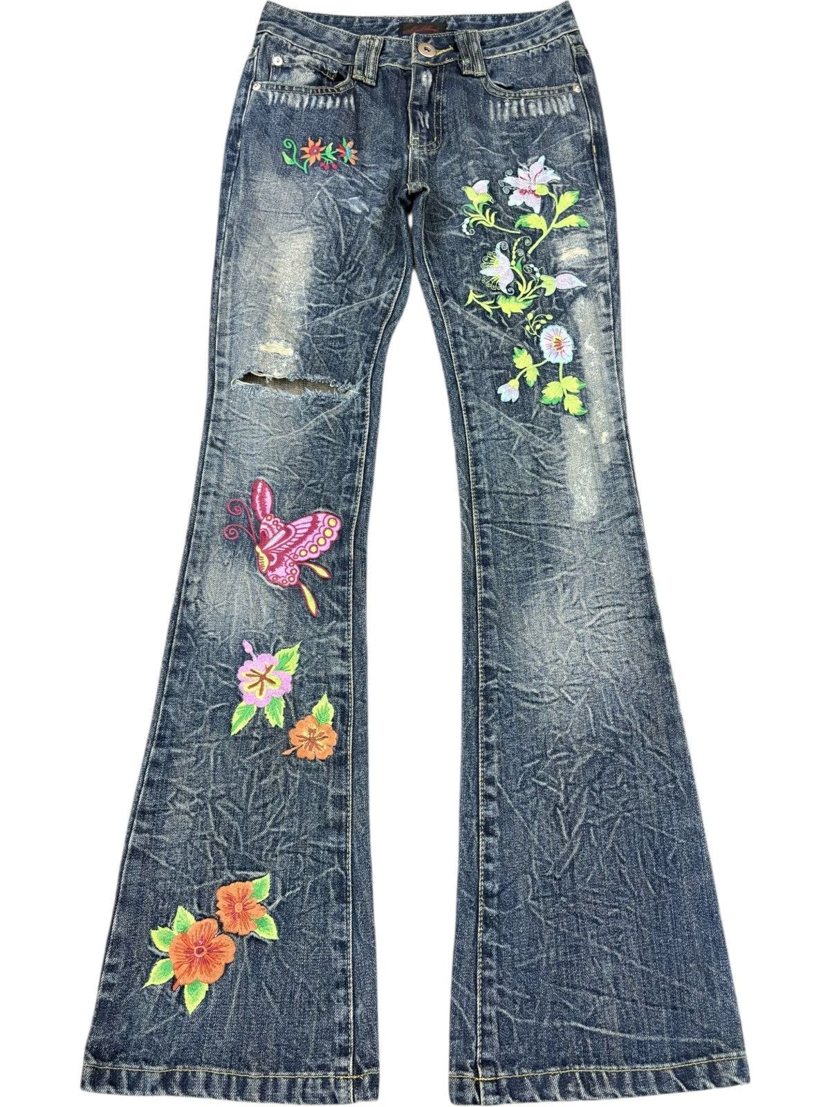 Japanese Brand Vintage Japanese Brand Mud Wash Embroidered Flare Jeans Size 26" / US 2 / IT 38 - 1 Thumbnail