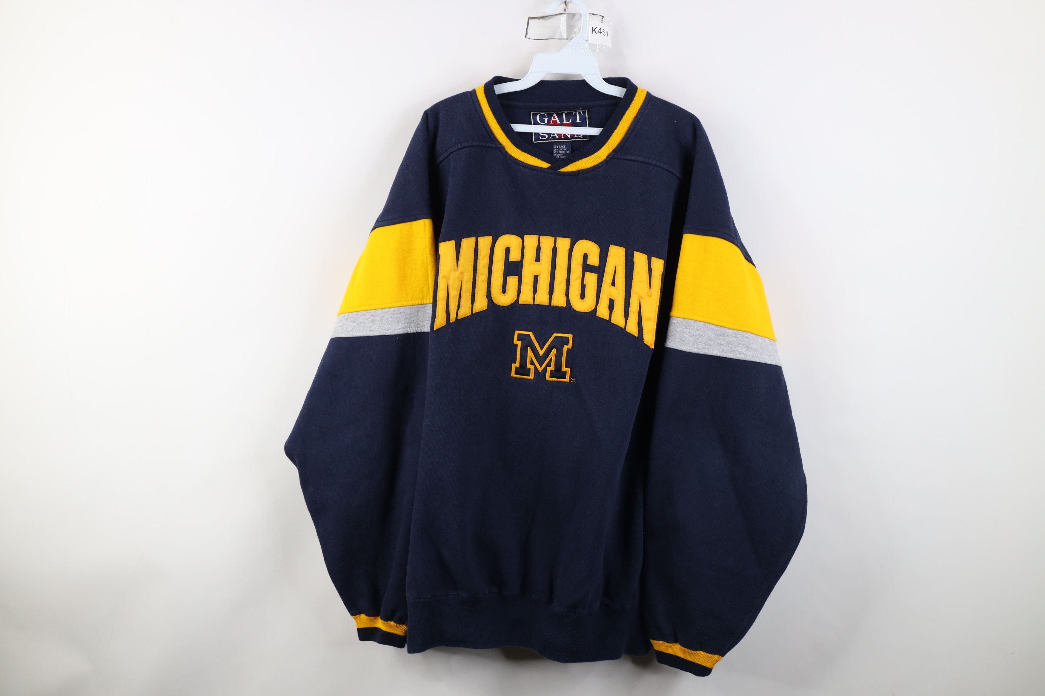 Vintage Vintage 90s Spell Out University of Michigan Sweatshirt Blue Size US XL / EU 56 / 4 - 1 Thumbnail
