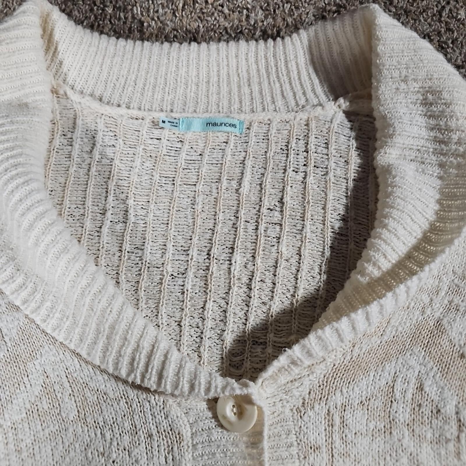 Other Maurices M Ivory Beige Cable Knit Cardigan Size M / US 6-8 / IT 42-44 - 3 Thumbnail