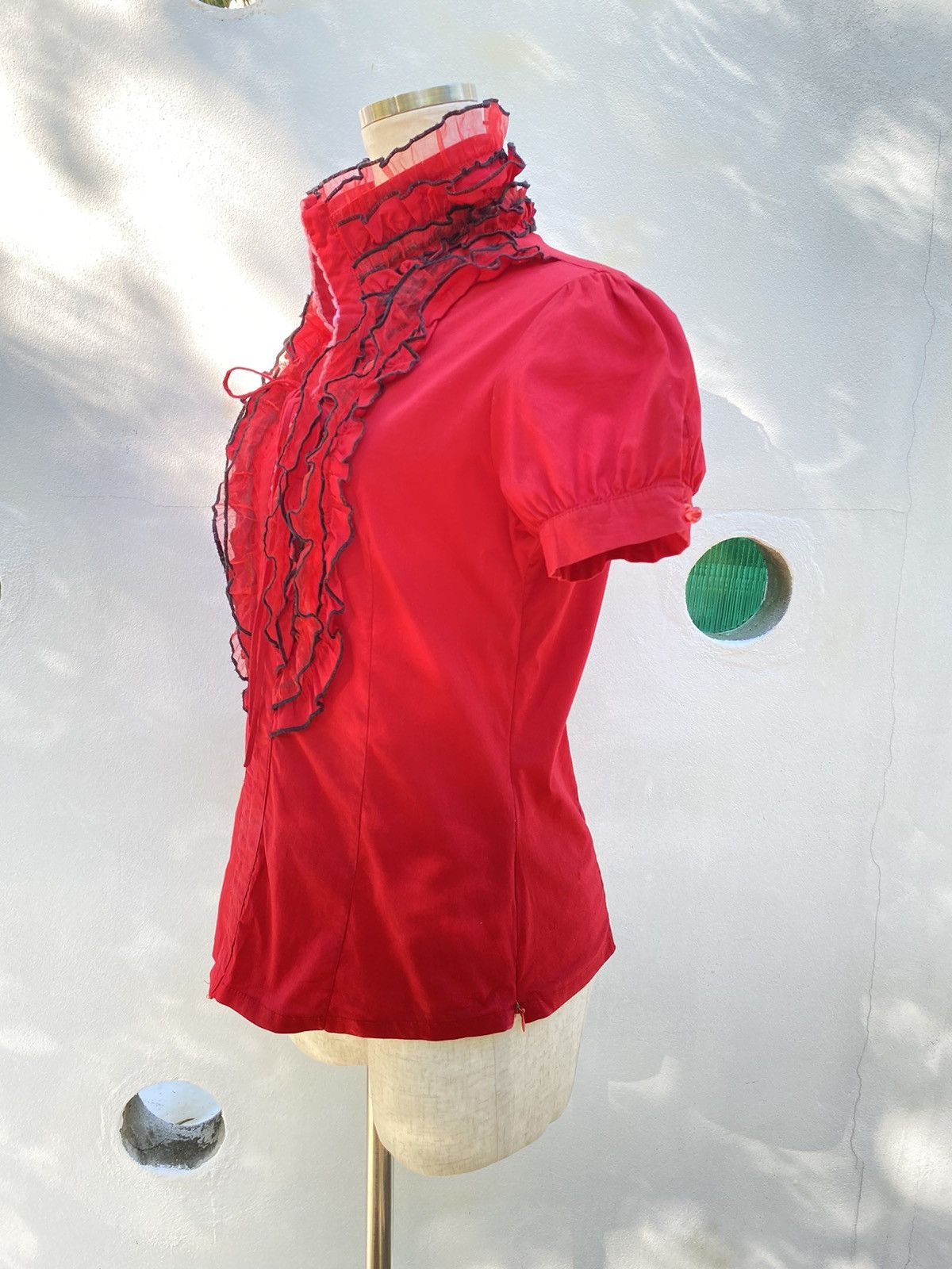 Designer × Japanese Brand Heart 2 Heart Y2K red ruffle blouse shirt Size XS / US 0-2 / IT 36-38 - 14 Thumbnail