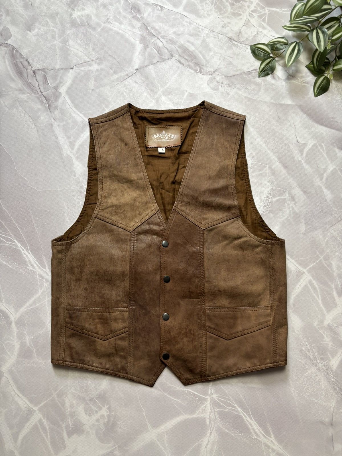 Cowboy Equipment Santa Fe Leather Vest Western Cowboy Distressed Patina L Size L / US 10 / IT 46 - 1 Thumbnail