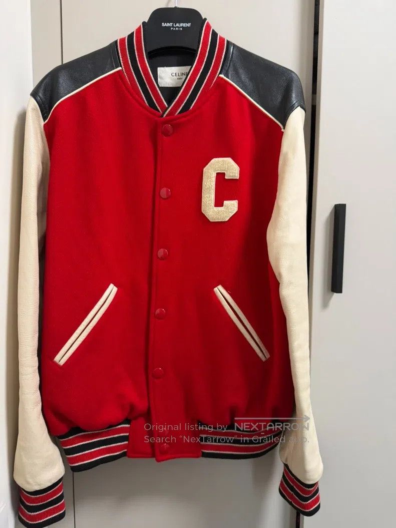 Celine CELINE Red Leather Sleeve Baseball Jacket Size US M / EU 48-50 / 2 - 1 Thumbnail