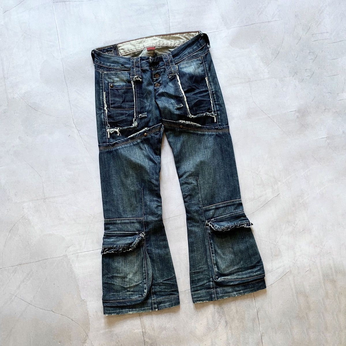 Marithe + Francois Girbaud RARE Marithe Francois Girbaud Cargo Flared Distressed Jeans Size 26" / US 2 / IT 38 - 1 Thumbnail