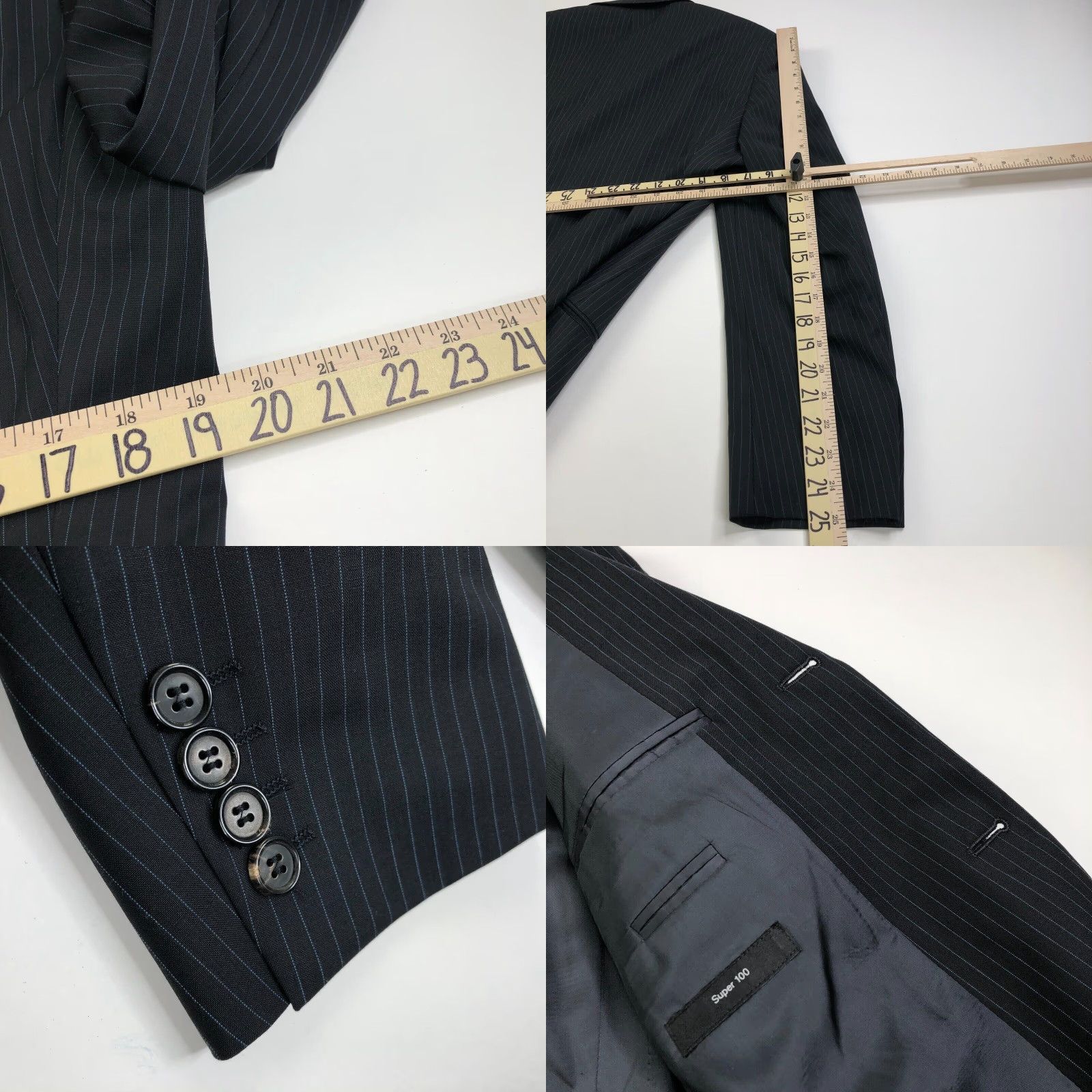 Hugo Boss Hugo Boss 38 R Three-Button Sport Suit Coat Jacket Striped Black Wool Men Suit Jacket Size 38R - 10 Thumbnail