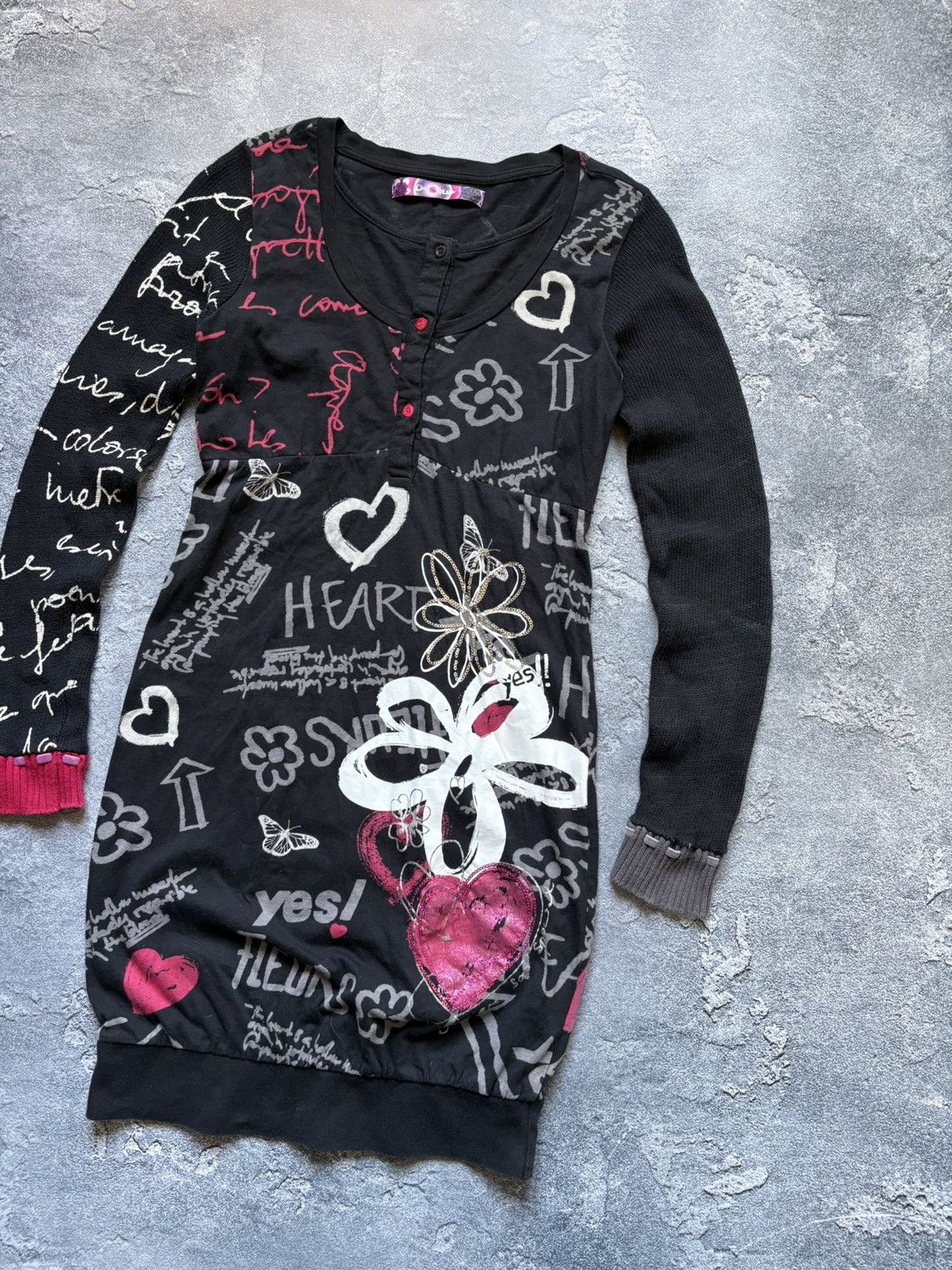 Jean Paul Gaultier Vintage Desigual JPG Vibe Y2K Hearts Graffiti Print Dress Size S / US 4 / IT 40 - 3 Thumbnail