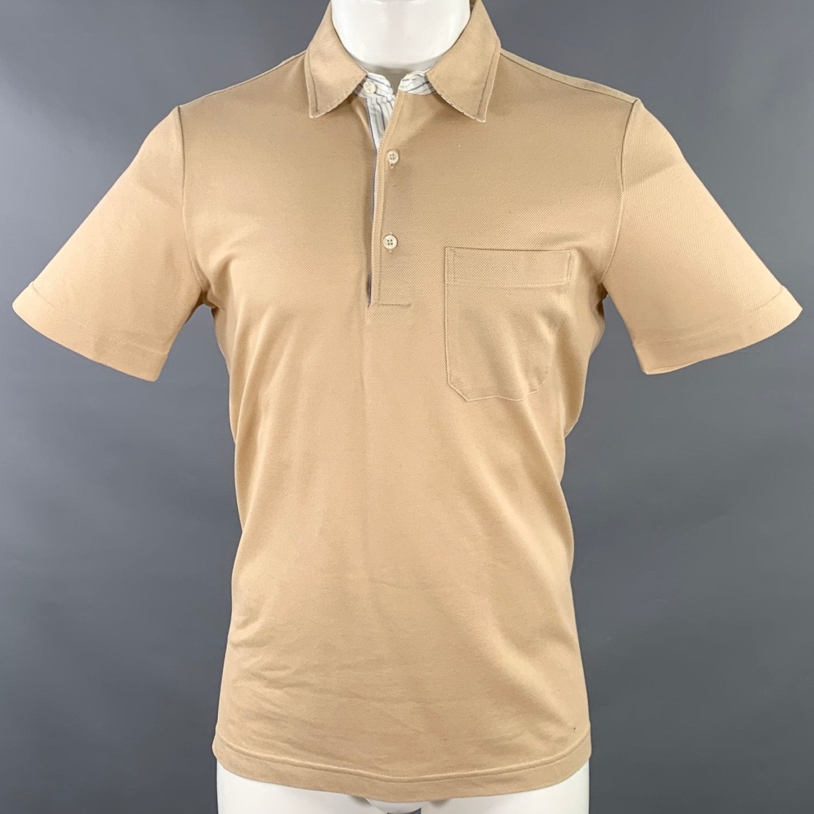 Pal Zileri PAL ZILERI Beige White Blue Contrast Trim Short Sleeve Polo Size US M / EU 48-50 / 2 - 1 Thumbnail