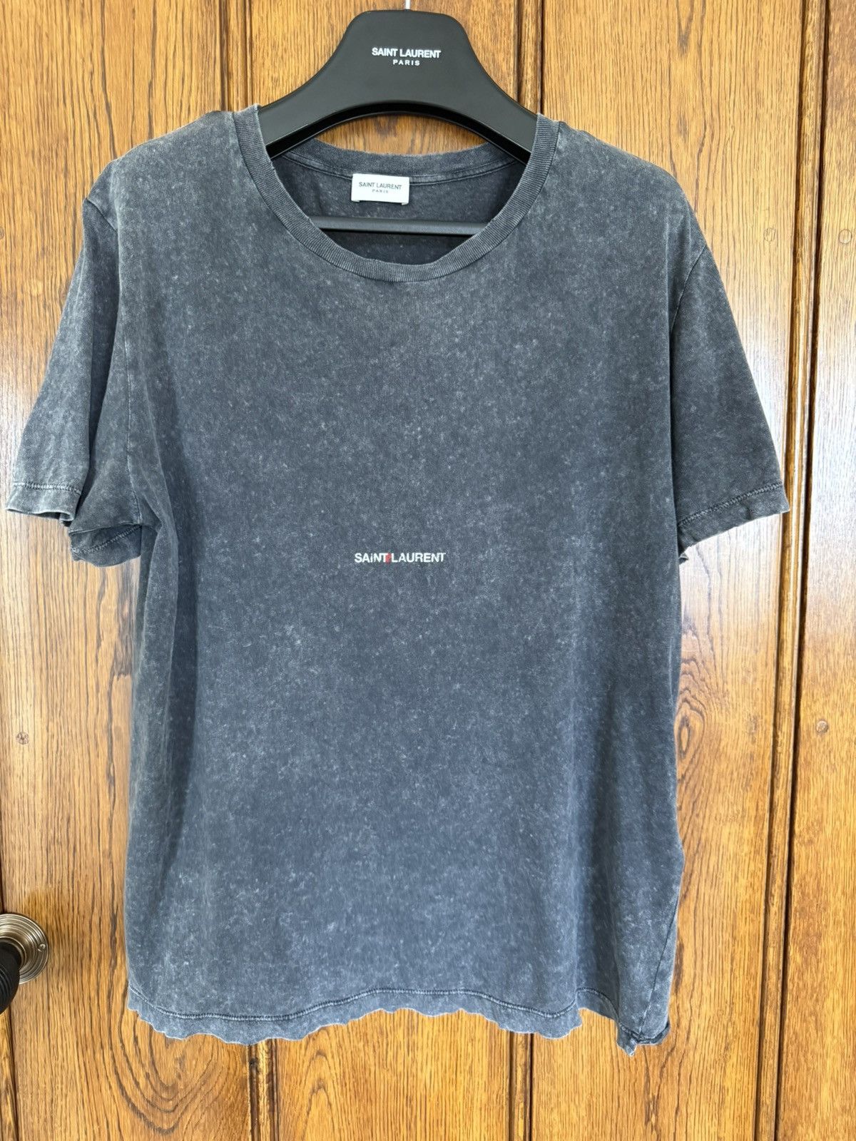 Saint Laurent Paris SS19 Saint Laurent Rive Gauche logo acid wash T shirt grail Size US S / EU 44-46 / 1 - 1 Thumbnail
