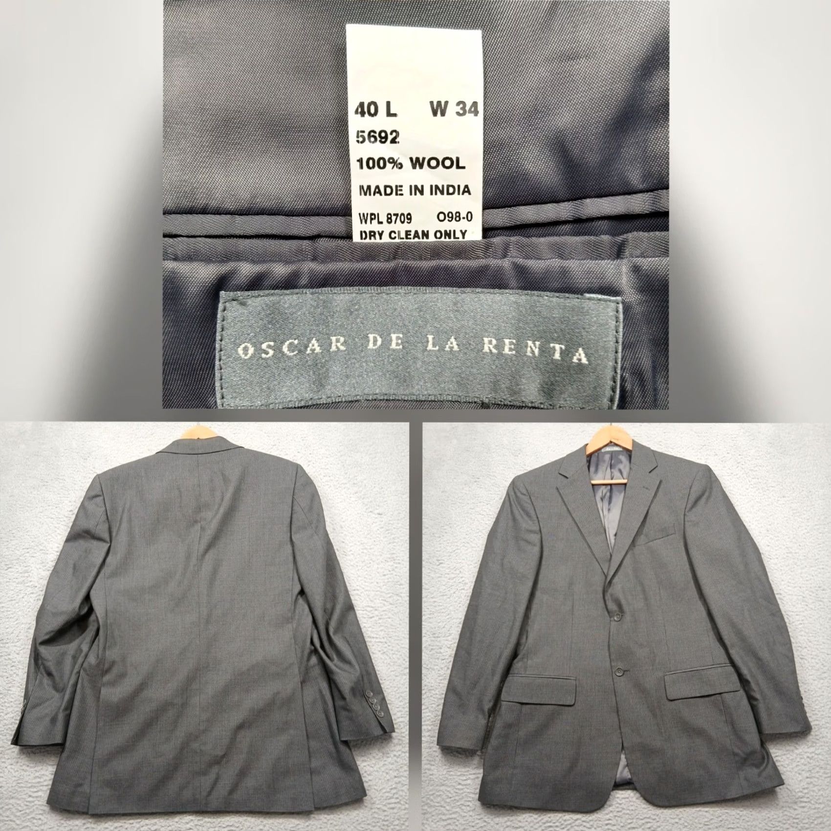Oscar De La Renta Oscar de la Renta Blazer Men Wool Gray 40L Two Button Notch Lapel 2 Piece Suit Jacket Size 40R - 2 Thumbnail