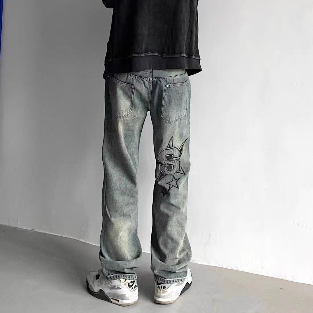 vintage embroidered hip hop distressed baggy jeans