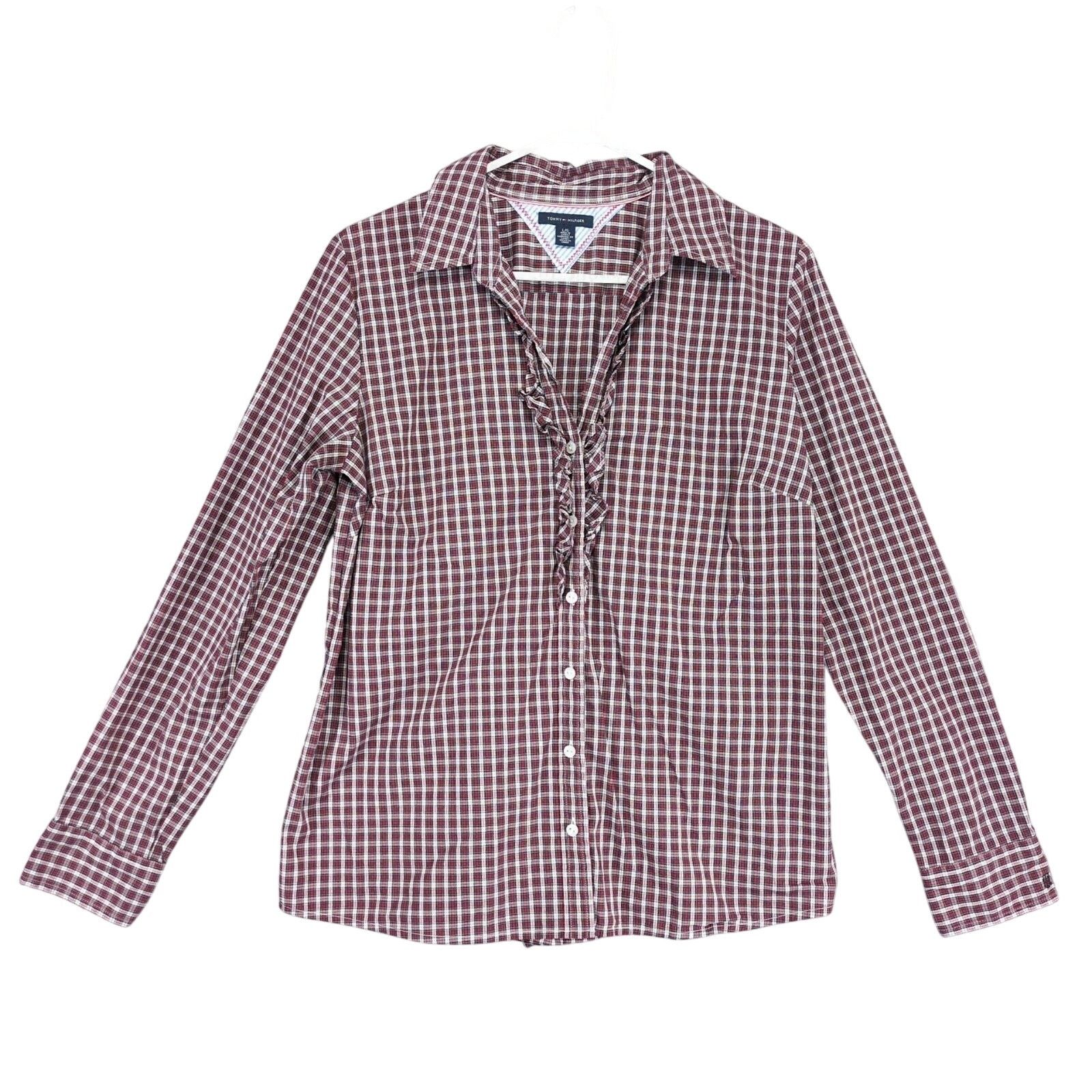 Tommy Hilfiger Tommy Hilfiger Women's L Button Up Ruffle Front Plaid Blouse Size L / US 10 / IT 46 - 1 Thumbnail