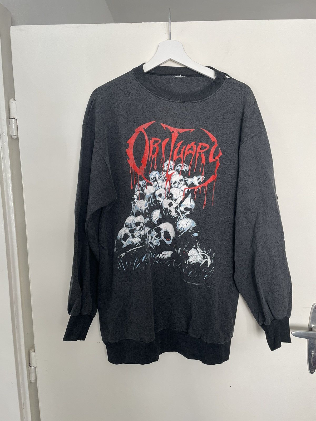 image of Obituary Death Metal Cause Of Dead 90's Vintage Crewneck in Black, Men's (Size XL)