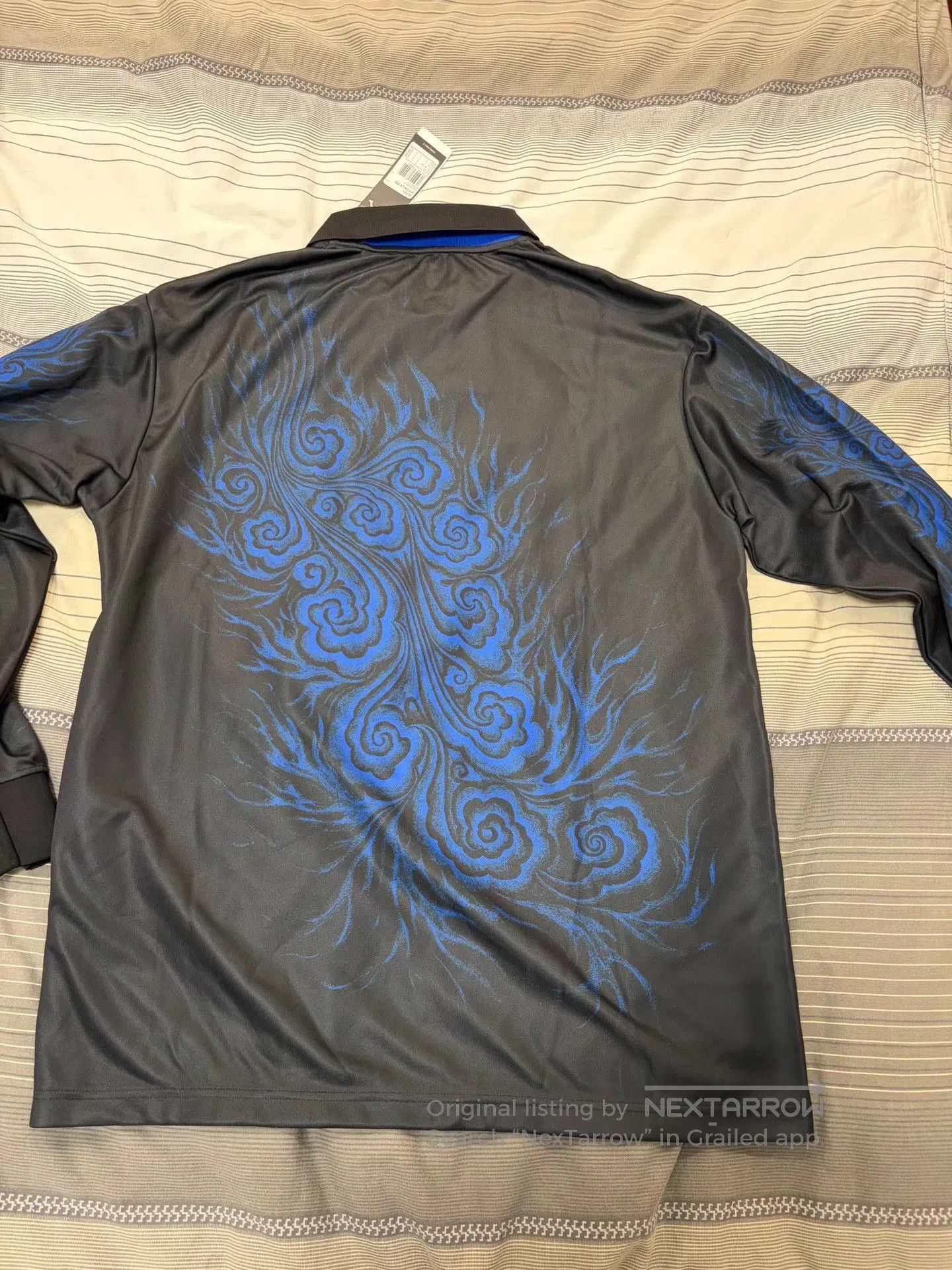 Y-3 Black Long Sleeve Jersey with Blue Swirl Patterns. Size US L / EU 52-54 / 3 - 2 Thumbnail