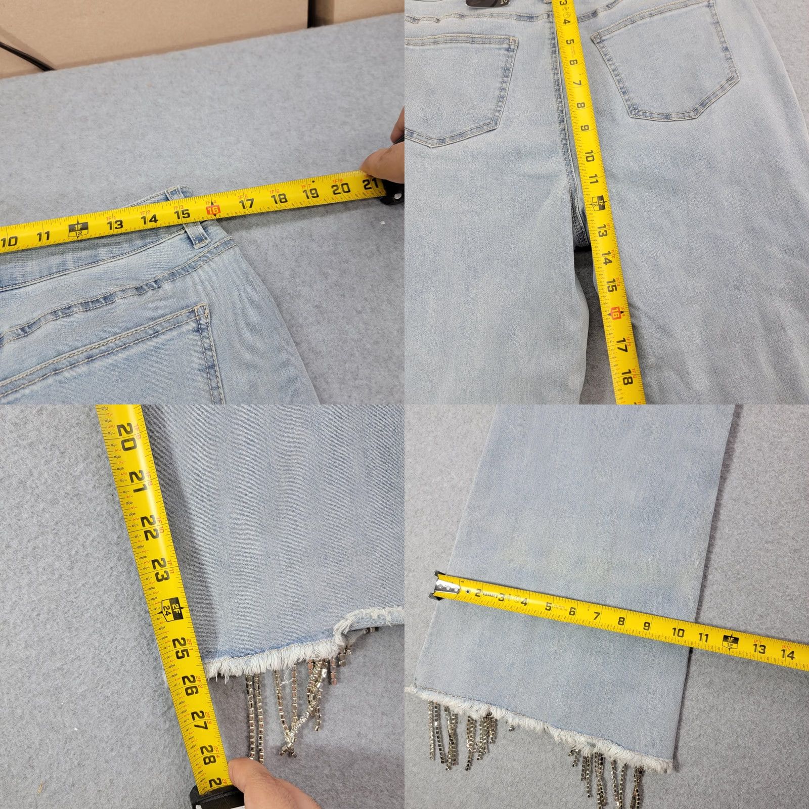 Vintage Versona Jeans Womens 10 Light Wash Flare Leg Fringe Hem Rhinestone Denim Modern Jeans Size 32" / US 10 / IT 46 - 8 Thumbnail