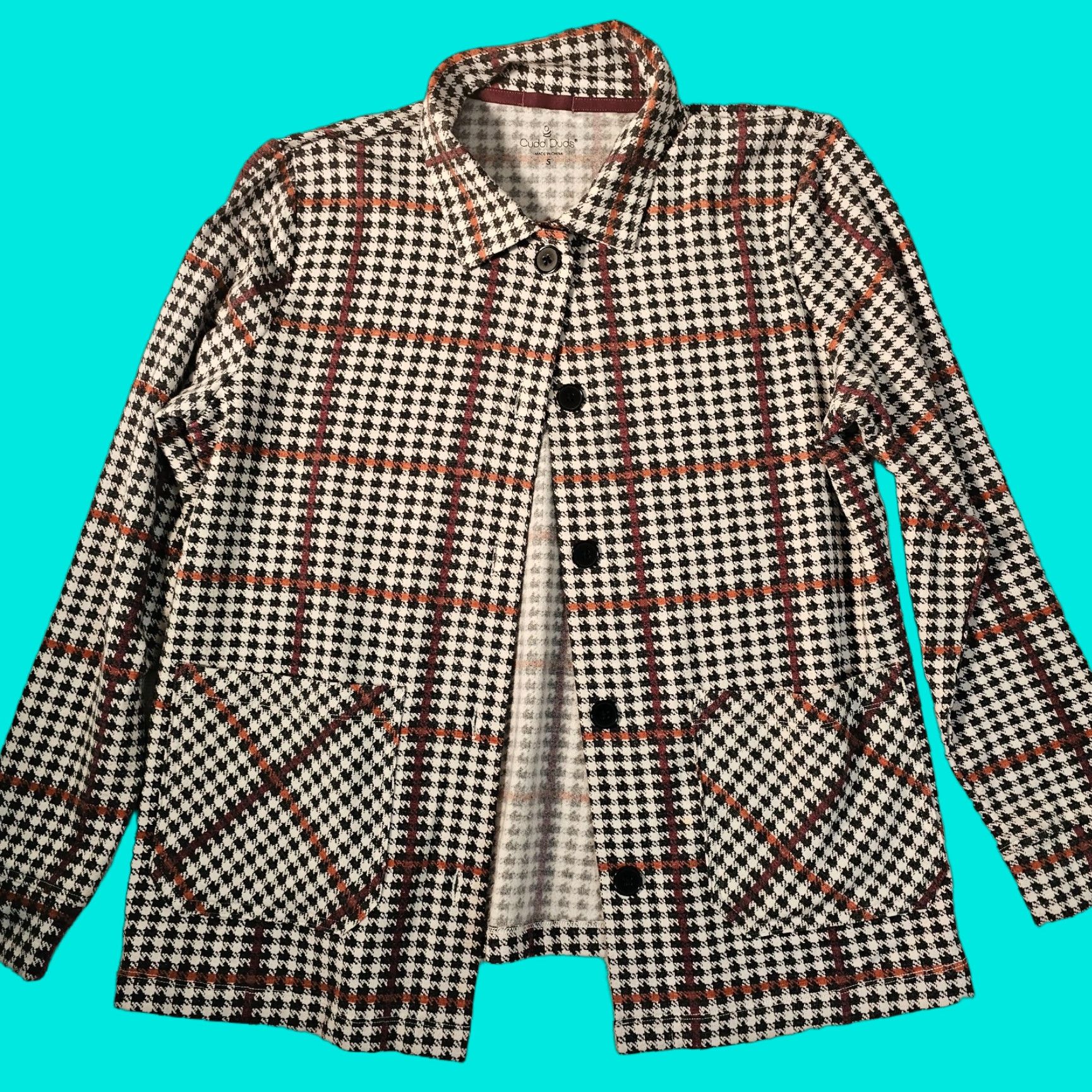 Vintage VINTAGE Cuddl Duds Comfortwear Button Front Jacket Fig Houndstooth Black White Size S Women Size S / US 4 / IT 40 - 1 Thumbnail