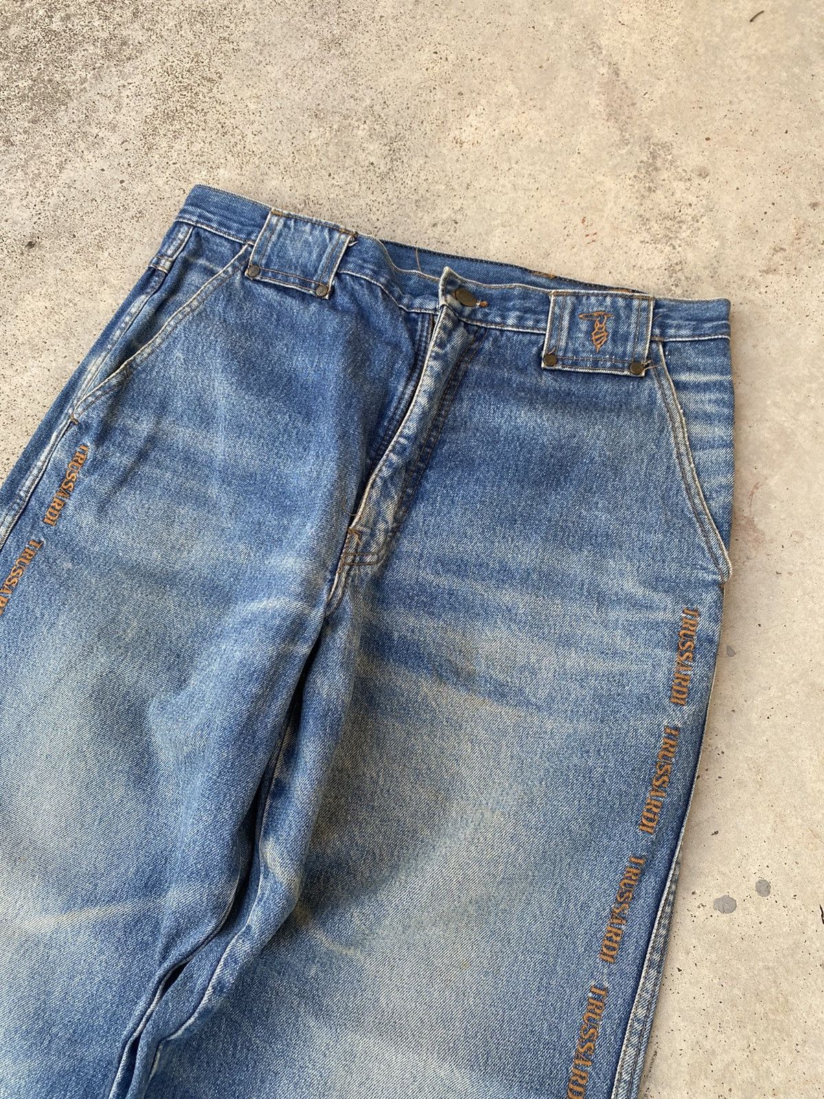 JNCO Vintage Trussardi Embroidered Side Tape Baggy Jeans Size US 34 / EU 50 - 2 Thumbnail